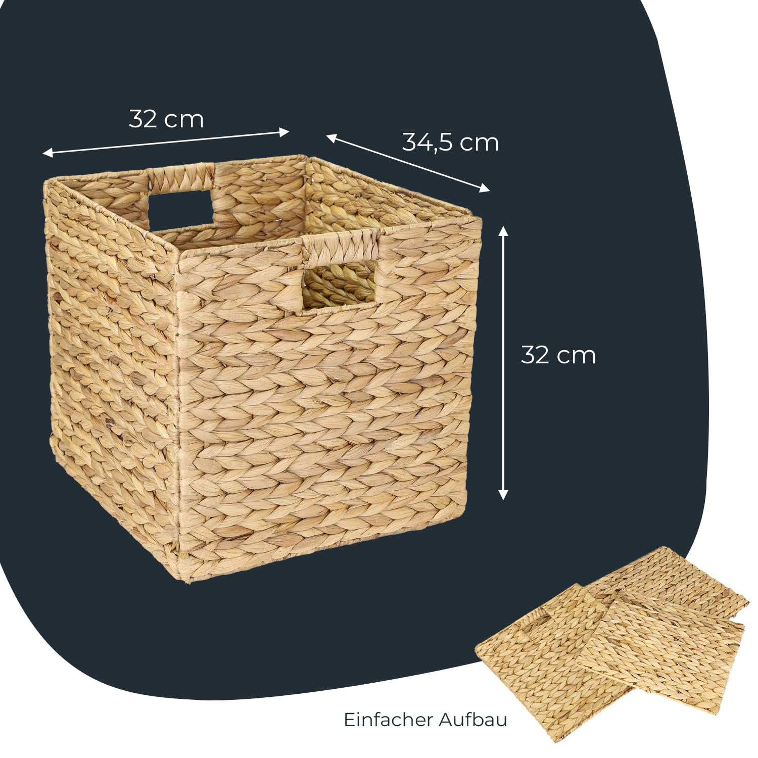 HMF Aufbewahrungskorb passend für KALLAX Regal, Korb geflochten aus Wasserhyazinthe mit Griffen | 4er Set | 32 x 34,5 x 32 cm | Natur
