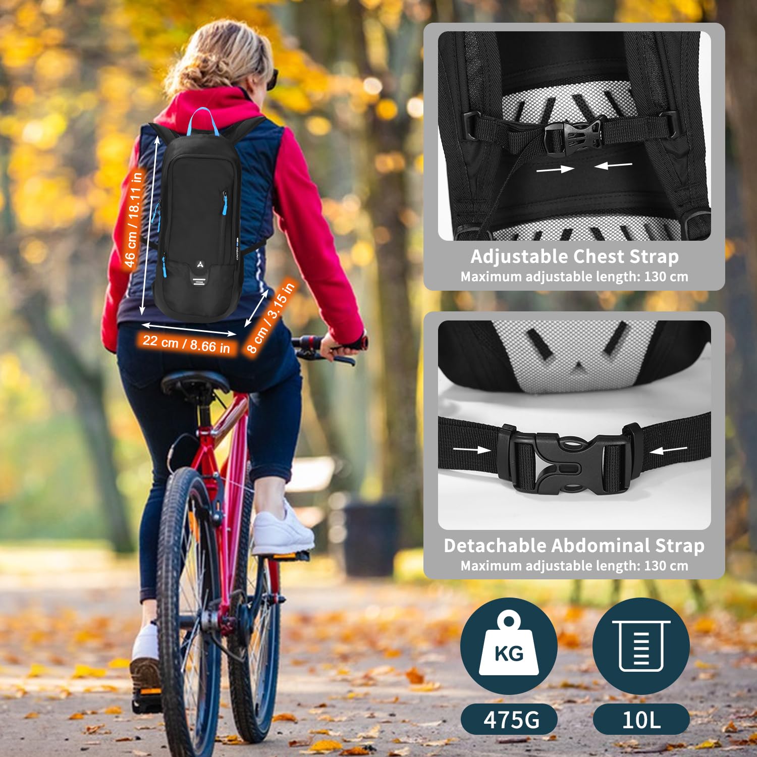 Mochila de ciclismo de 6 L, ultraligera, mochila de hidratación, mochila de ciclismo, impermeable, mochila de esquí para hombre con protección contra la lluvia, pequeña mochila de senderismo para