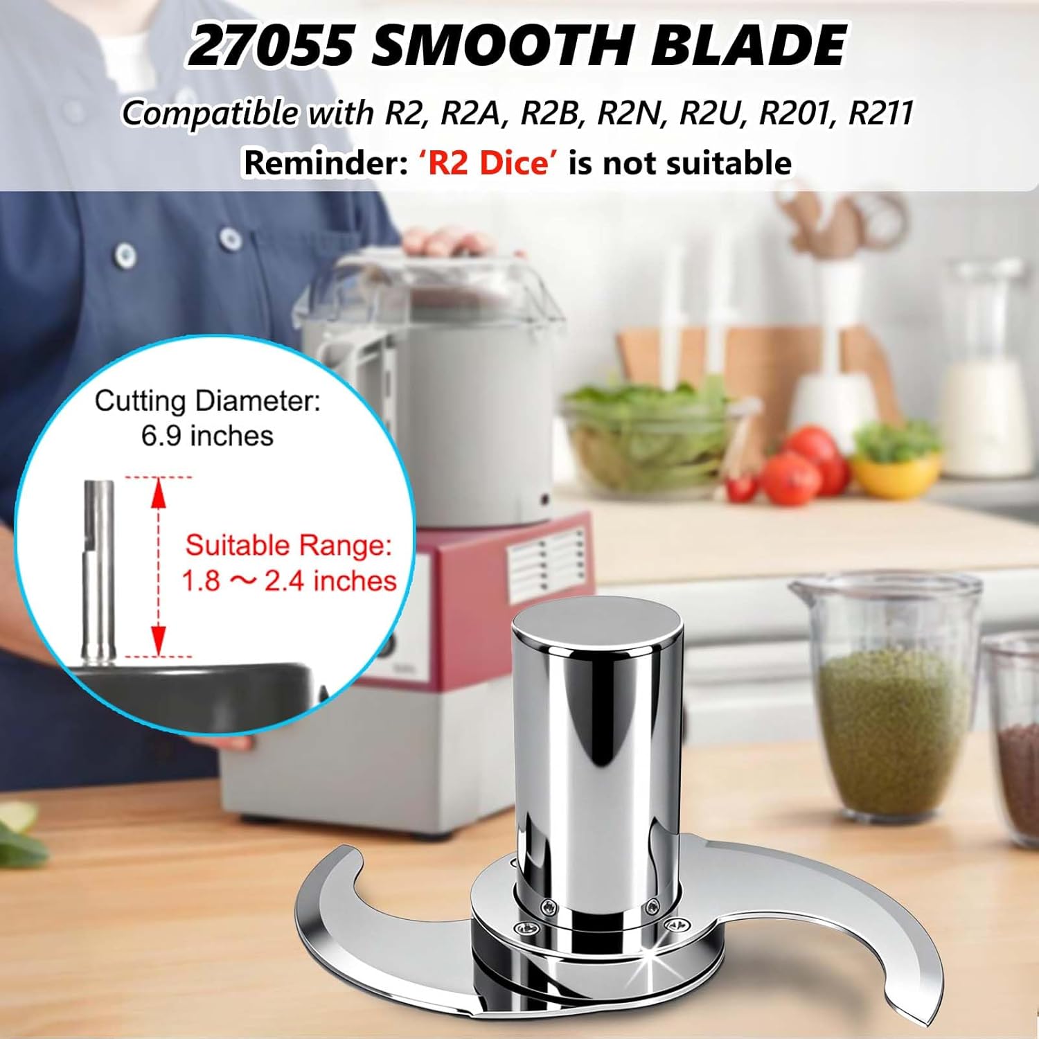 27055 Blades for Robot Coupe R2, R2A, R2N, R2B, R2U, R201 Food Processors, Anti-Leak & Anti-Break & Microplastic-Free, Modular Chopping Blade for Cost Saving, (Smooth & Serrated) 5-Year Warranty