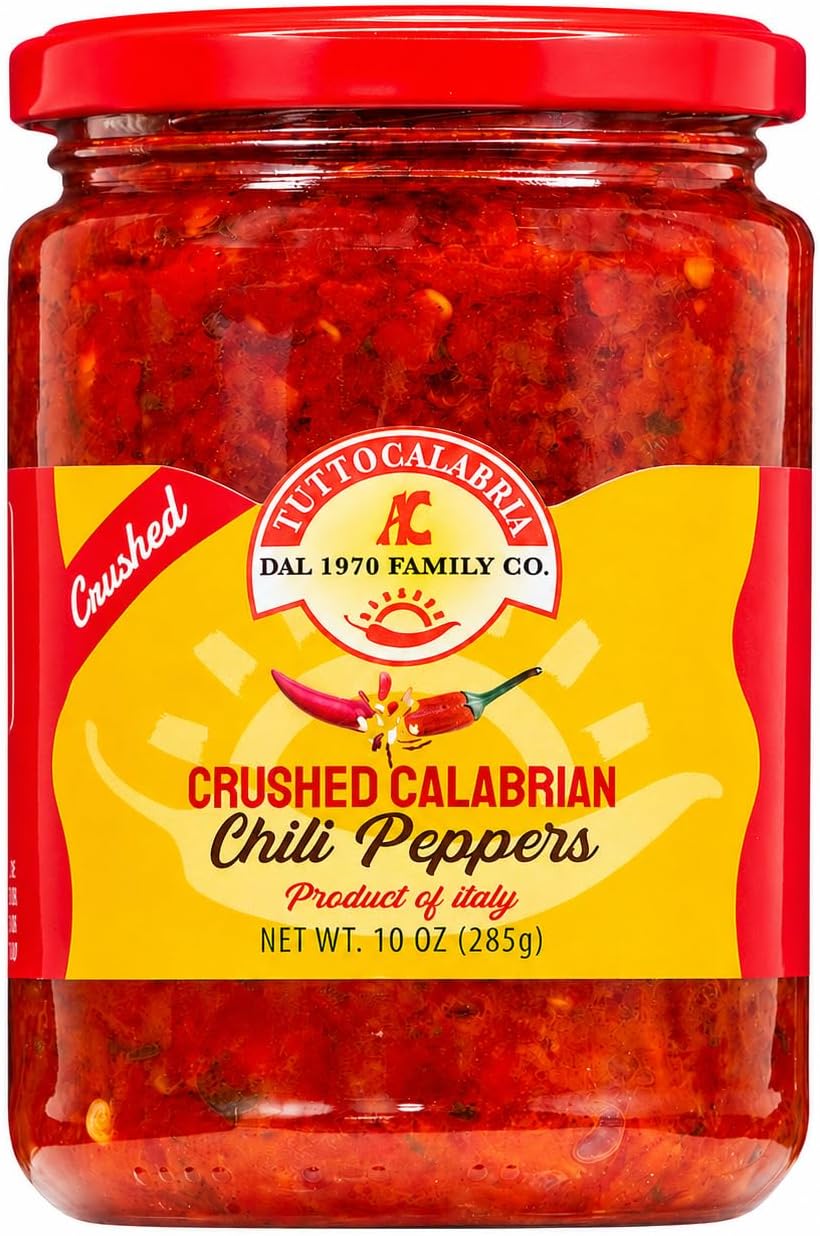 TUTTOCALABRIA, Crushed Calabrian Chili Peppers, 10oz (285g), Spicy Condiment with Calabrian Chili Peppers, Extra Virgin Olive Oil, Ideal for Pasta, Pizza, Sandwiches and Fish, Made in Italy