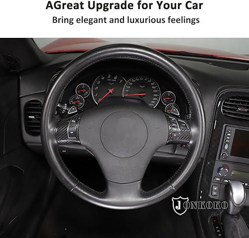 Miniatura 5 de Adhesivos de botón de volante de automóvil de fibra de carbono suave para Chevrolet Corvette C6 2005-2013 (100% fibra de carbono real, negro)