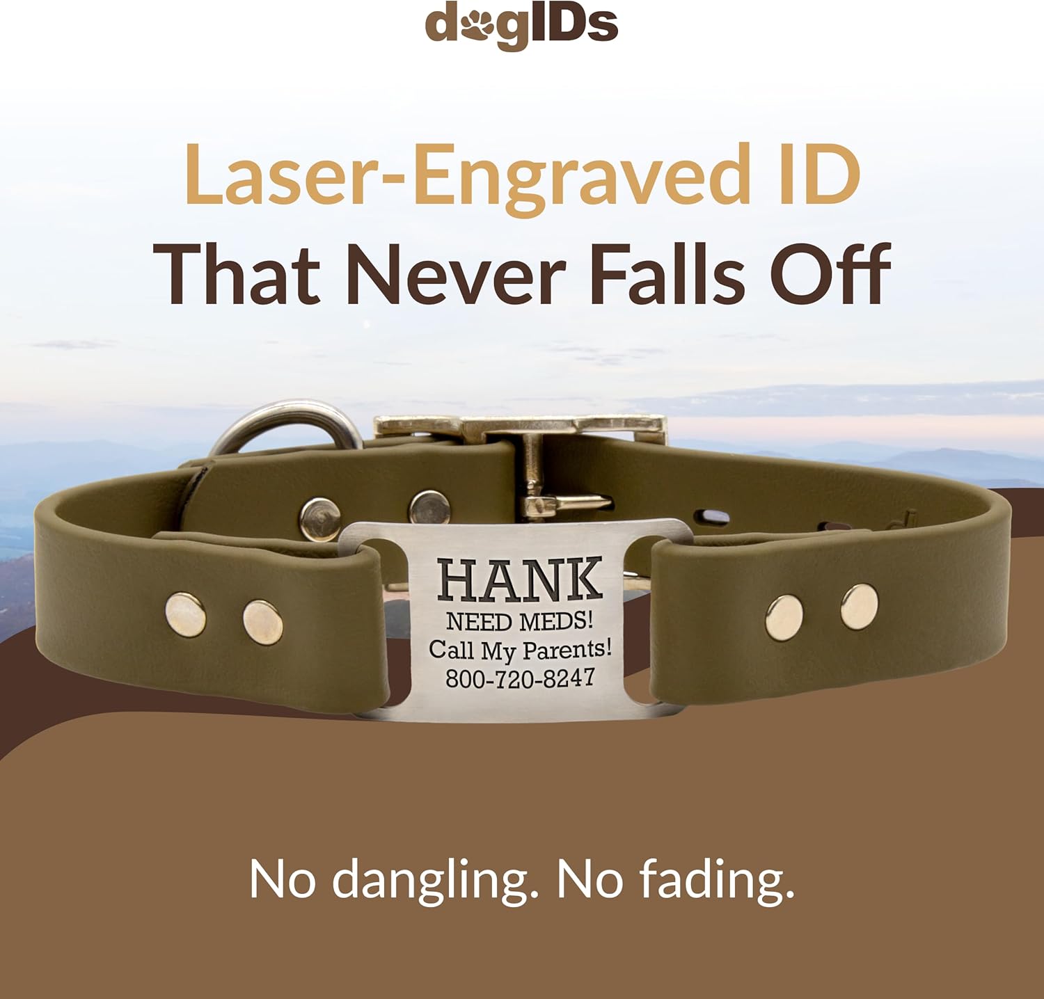 dogIDs Personalized Dog Collar – ScruffTag Custom Waterproof Biothane Dog Collar with Laser-Engraved Name, Durable & Odor-Resistant – USA Made | Sage, 3/4 in x 16 in (Fits Neck Sizes 14-18 in)