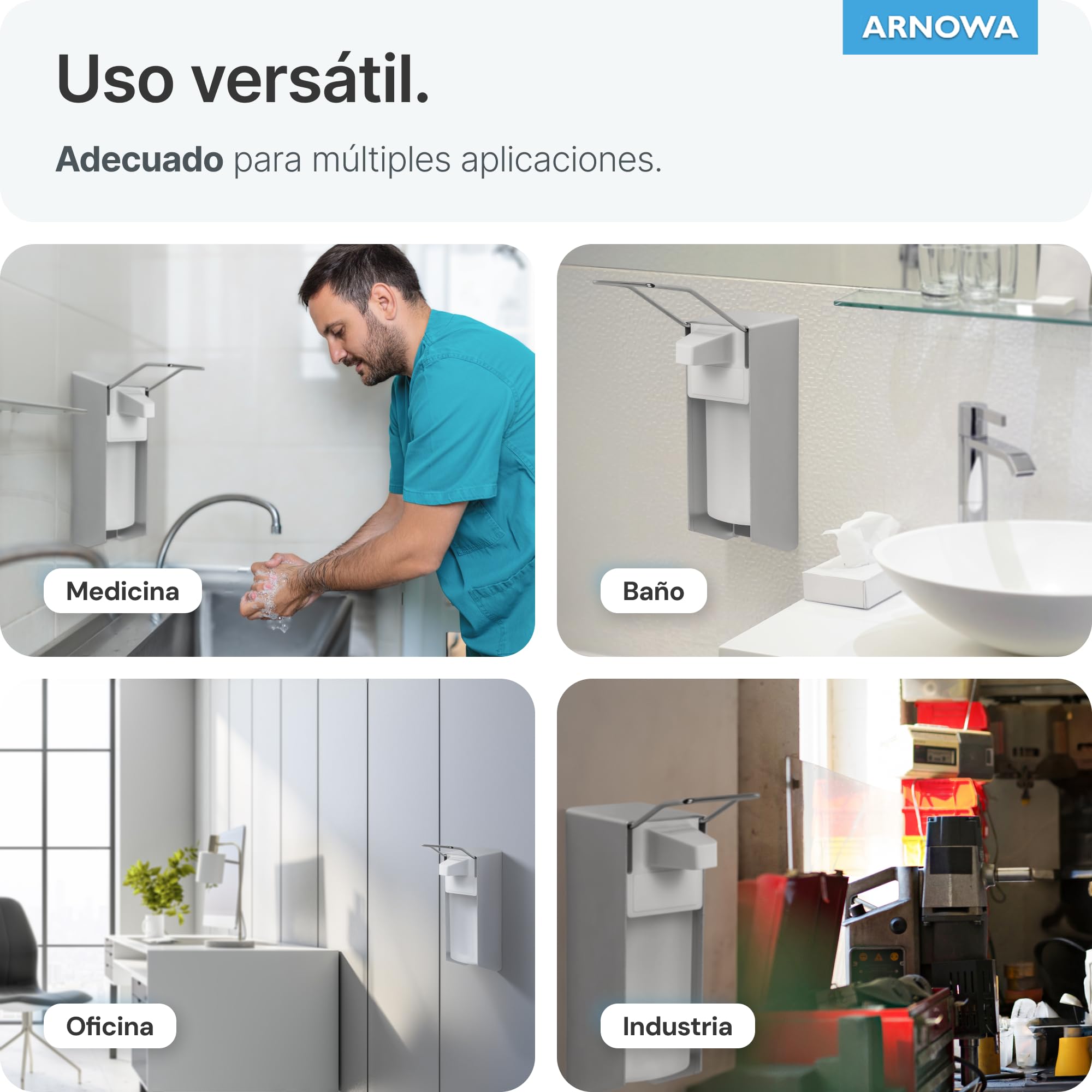 ARNOMED 4 dispensador jabon baño Pared de Aluminio para 1000 ml, dispensador jabon Pared de Palanca Corta, dispensador de jabon Pared, desinfectante Manos dispensador