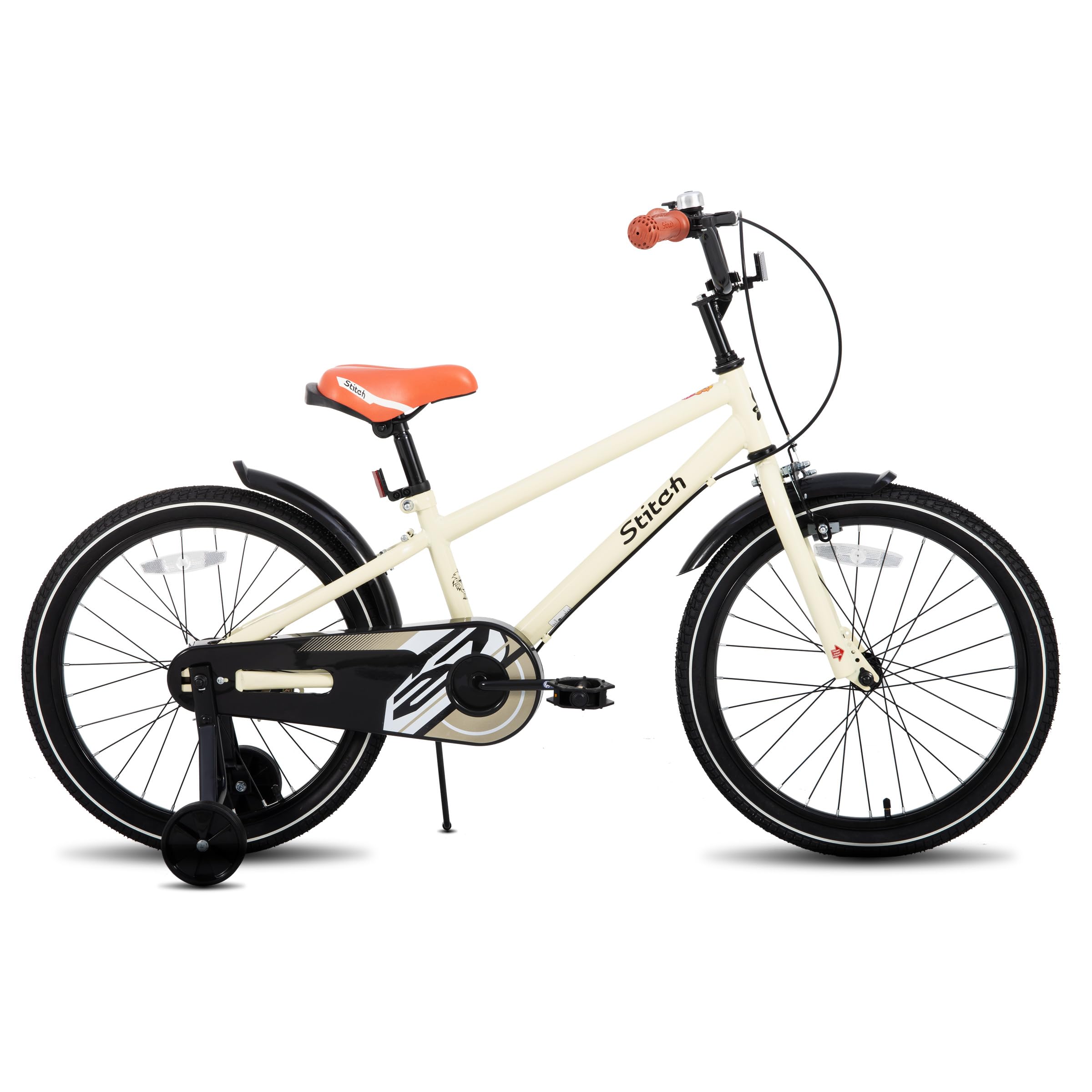 STITCH 18 inch kids bike for 5-8 year old girls & boys, 18 inch kids bike with Stabilisers&kickstand, beige