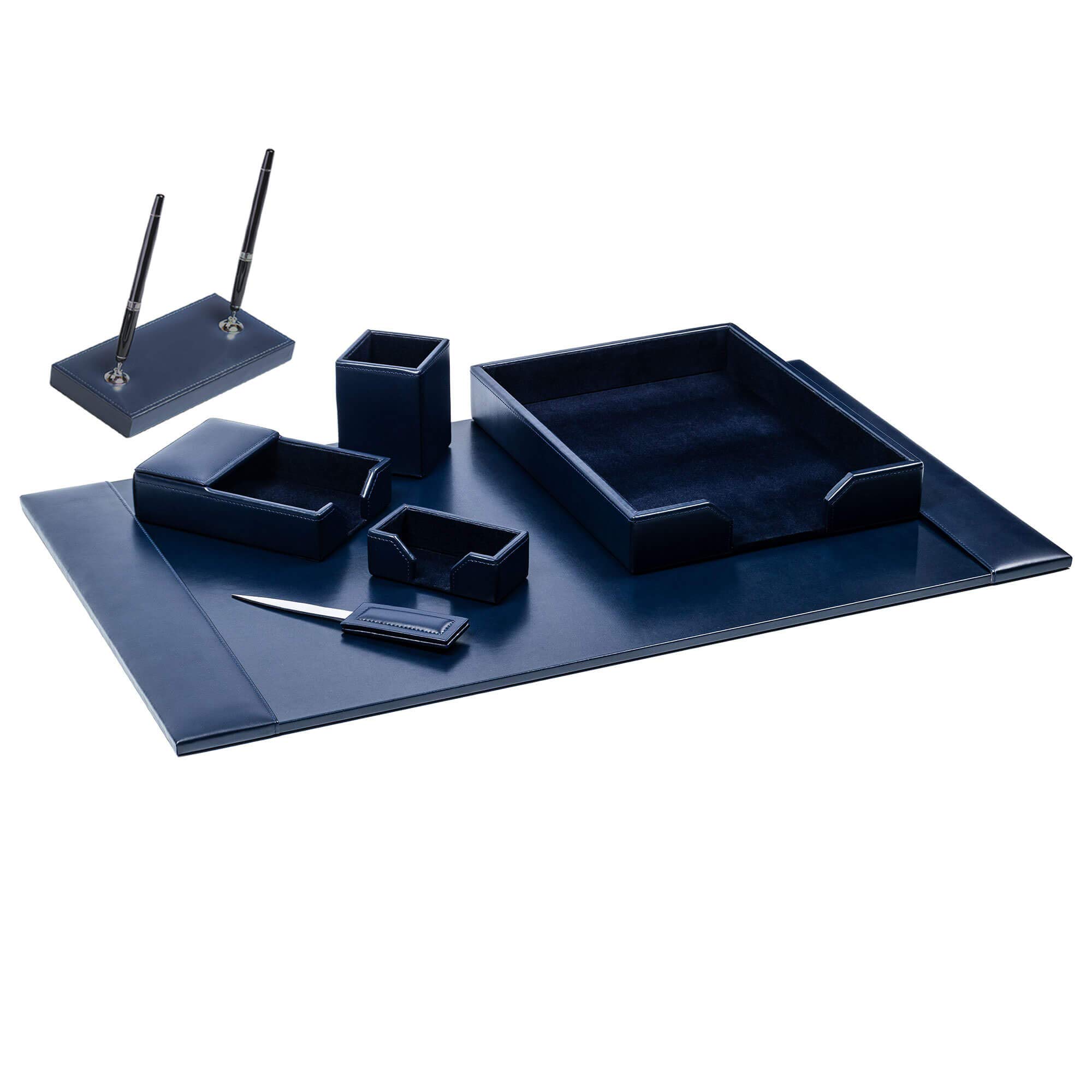 Dacasso Bonded Set di lussuosi sottomano da scrivania e scrivania essenziali per l'organizzazione della scrivania, 7 pezzi, blu navy
