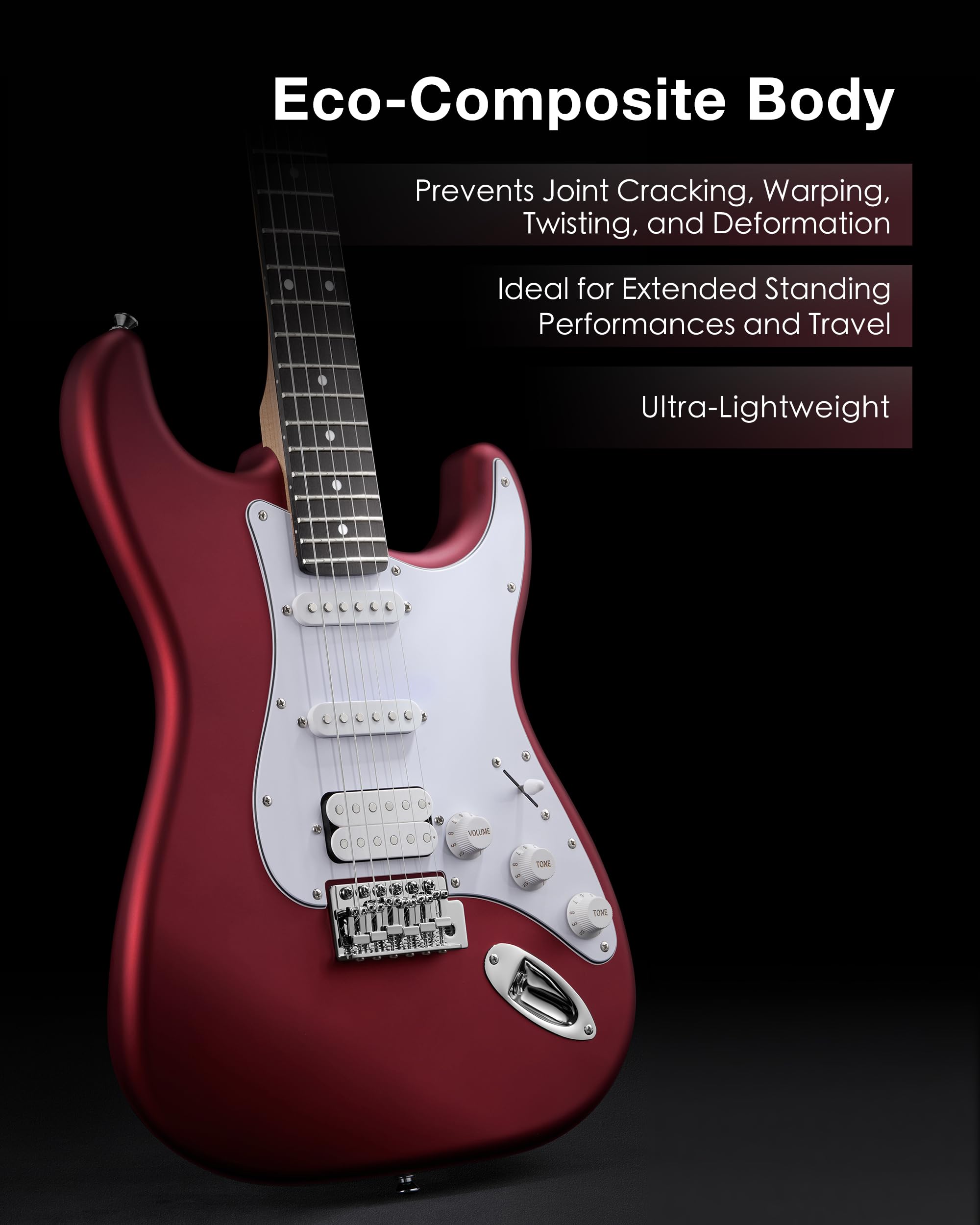Tostar Kit per chitarra elettrica con amplificatore HSS pickup per principianti chitarra elettrica con custodia da concerto, capotasto, tremolo, cinghia, plettri ST Style 99,1 cm, chitarre elettriche