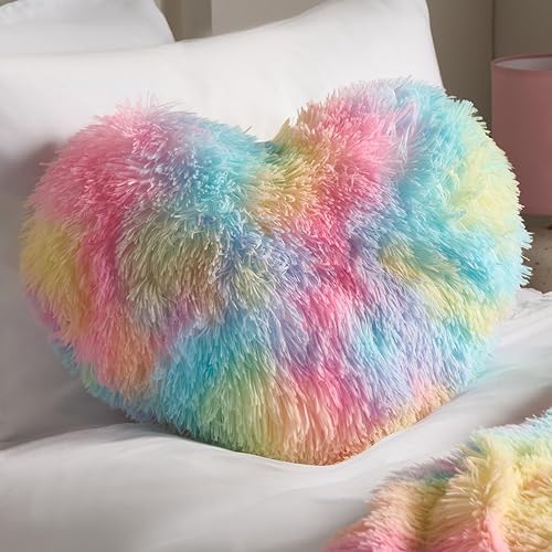 OHS Heart Cushion, Ultra Soft Fluffy Heart Cushions Pillow Decorative Living Room Sofa Hearts Shape Cushion Cuddling Pillow Relaxing Decor Piece - Rainbow Tie Dye, 40cm - Tie Dye