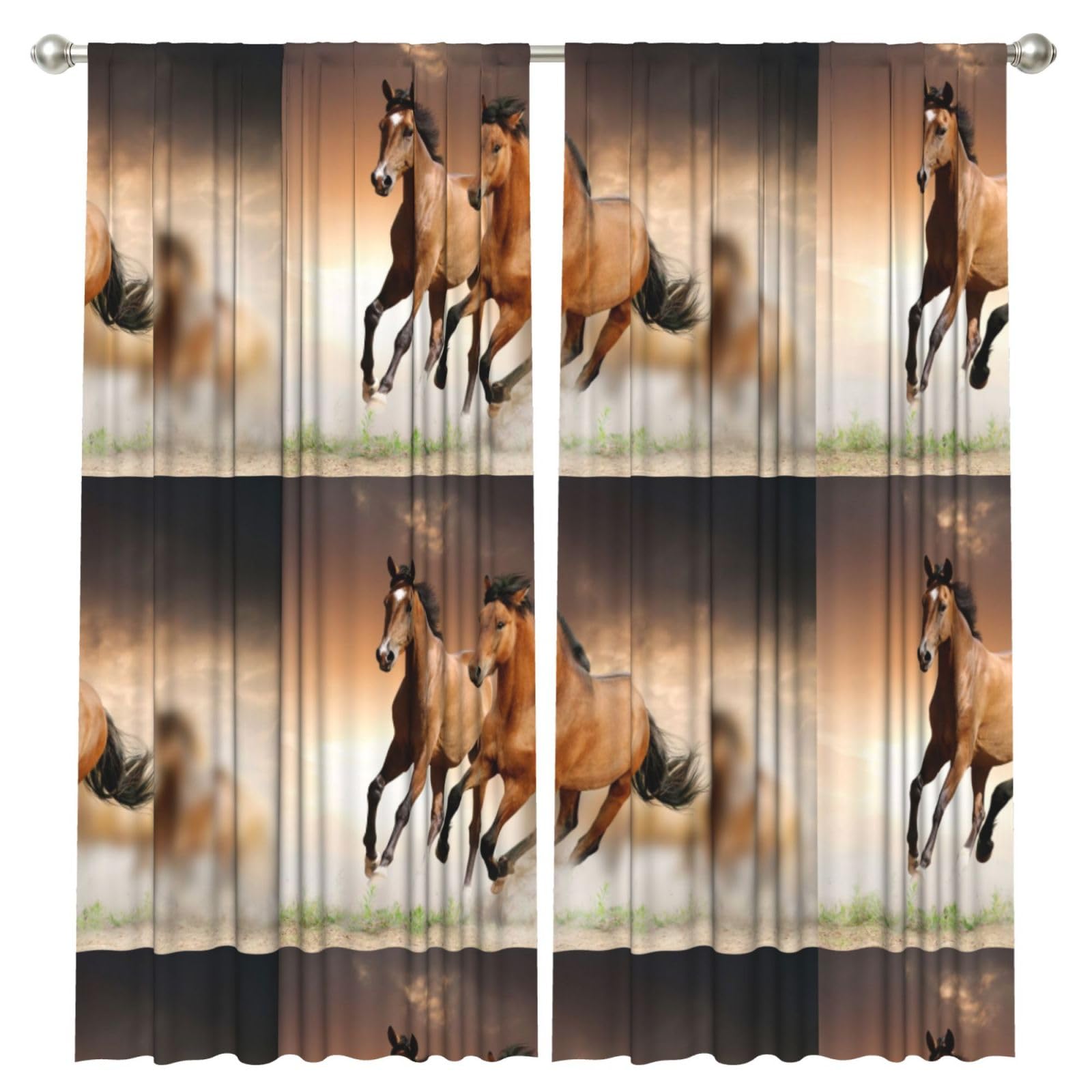 InOmak Running Horse Print, 2 Panels Window Curtains 52 x 84 Inch Blackout Curtains for Living Room Bedroom