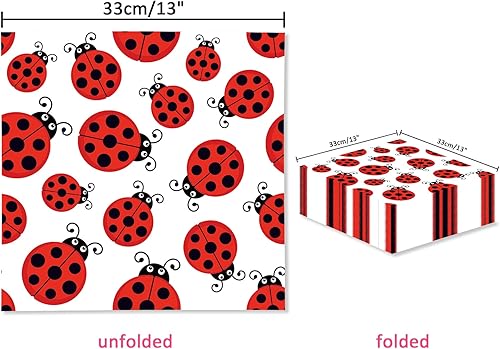 Miniatura 2 de IFRQUAW 40 servilletas de fiesta con temática de mariquita, papel de 3 capas, multicolor, 13 x 13 pulgadas, perfectas para bodas temáticas de