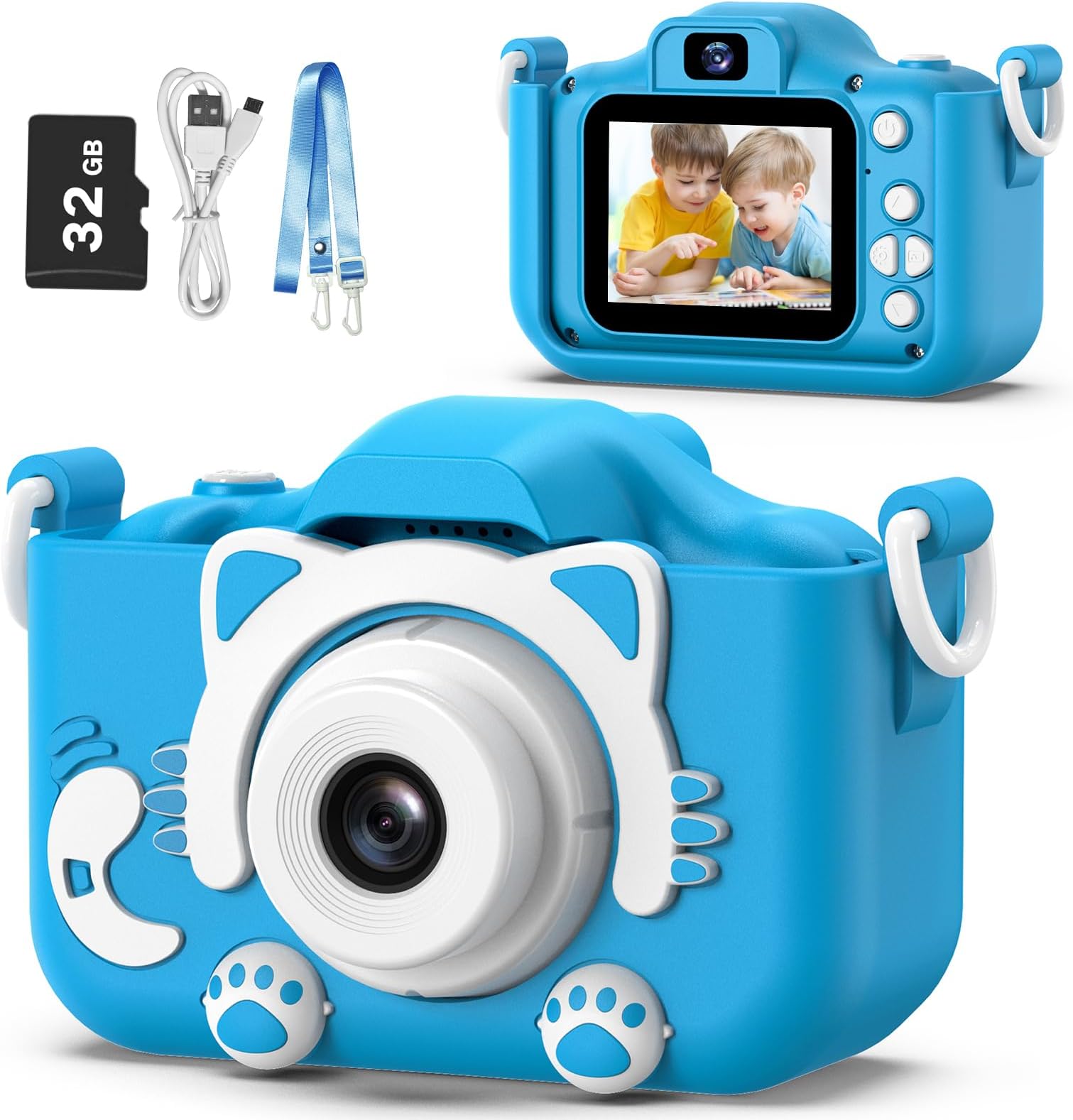 Goopow Kids Camera Toys for 3-8 Year Old Girls Boys,Children Digital Video Camcorder Camera with Cartoon Soft Cover, Best Chritmas Birthday Festival Gift for Kids - 32G SD Card Included