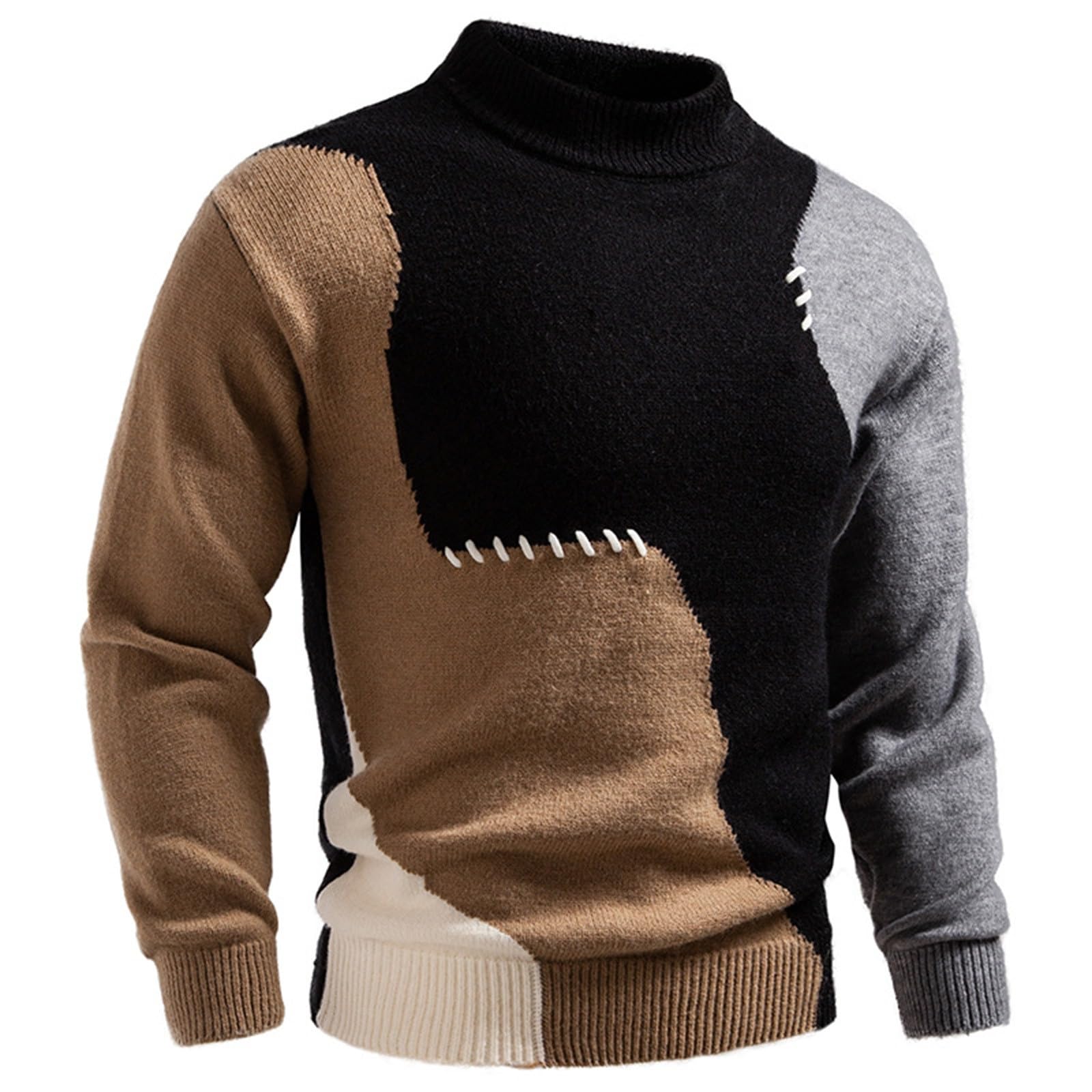 Generisch Jersey de cuello alto para hombre, de punto fino, monocolor, cuello alto, elástico, corte ajustado, jersey de punto de cuello alto, suéter de invierno, suéter clásico
