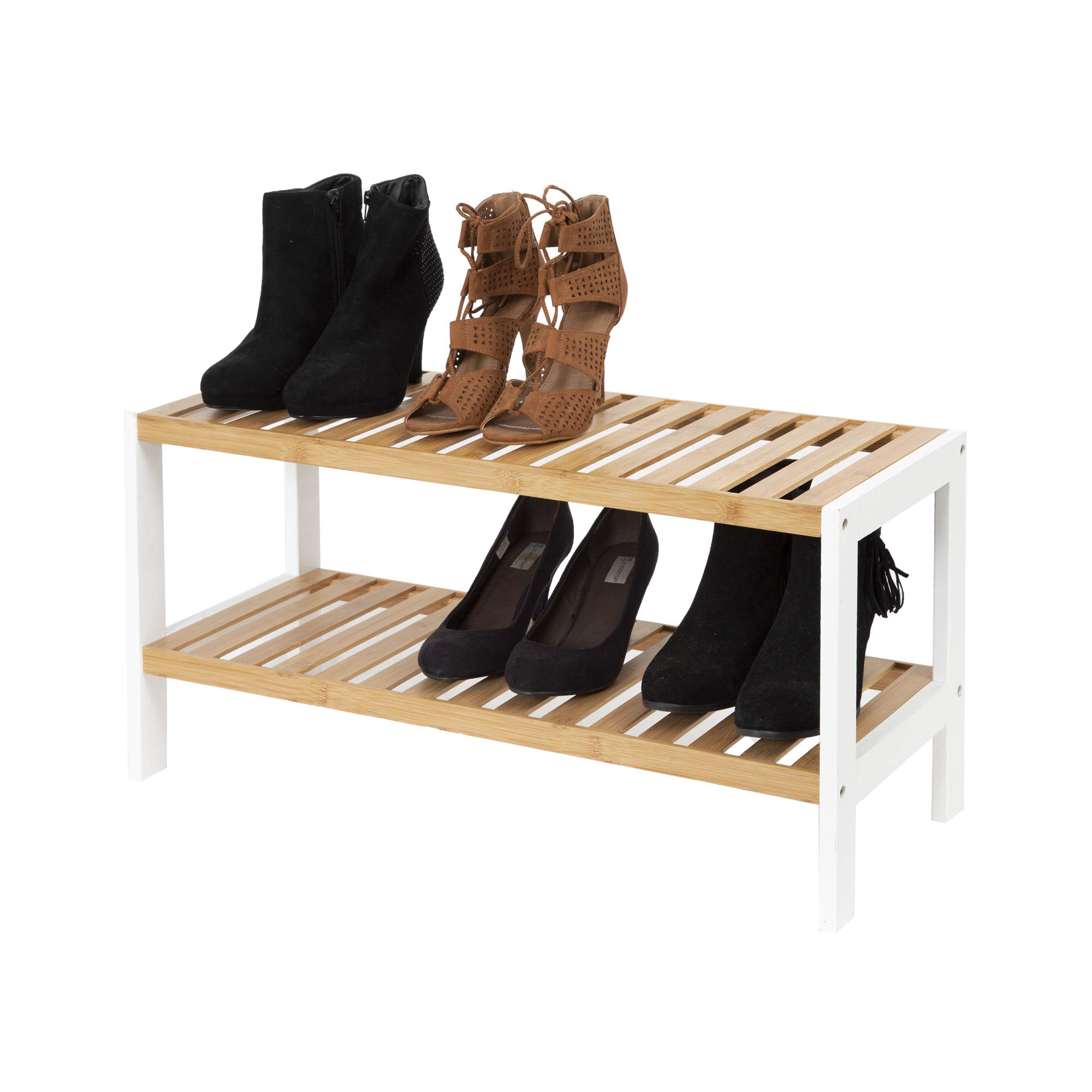 Compactor scaffale per scarpe in bambù Marrone Chiaro e Bianco 70 x 26 x H 33.5 cm