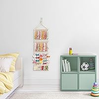 Vista 5 de Mkono Soporte para diadema de moño de pelo bohemio para niñas, colgador de lazo de macramé con 30 ganchos, soporte para lazo para cuarto del bebé