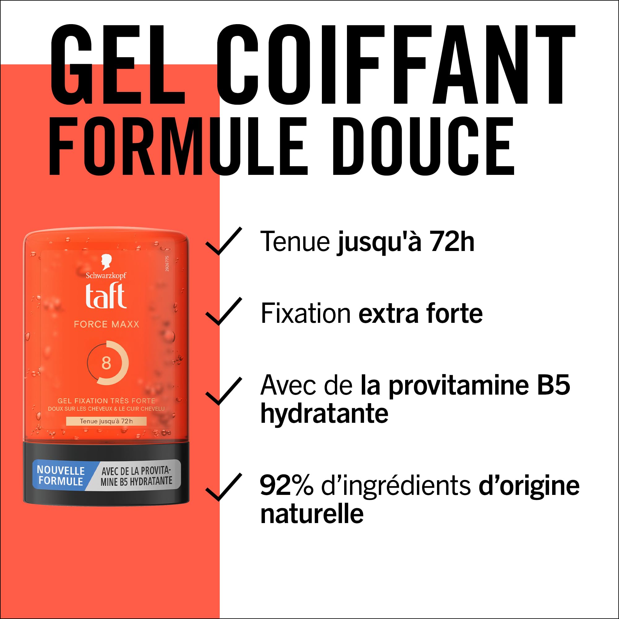 Schwarzkopf Taft Frisiergel Force Maxx Halt, 72 Stunden Halt, sehr starker Halt, sanft auf den Haaren, langer Halt, ohne klebrige Wirkung, Formel Provitamin B5, 300 ml (Packung mit 5)