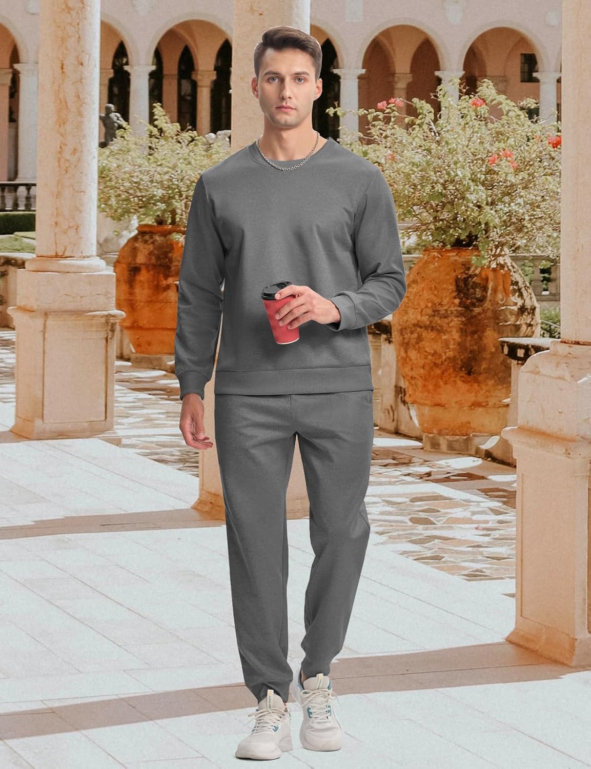 TBMPOY Mens Sweatsuits Tracksuits 2 Piece Set Jogging Outfits Long Sleeve Shirts Jogger Pants Sweat Track Suits Casual