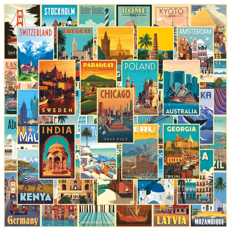 Image of POSTERONN Vintage India Travel Wall Collage Kit 54 PCS 4x6 Inch Posters | Retro Photo Cards on Cardstock | Aesthetic Room Decor | Travel Theme Wall Art | Glue Dots Included for Bedroom Dorm