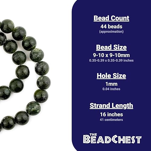 Miniatura 4 de TheBeadChest - Cuentas redondas de jade nefrita verde oscuro de 2564 pulgadas (0.394 in), hebra de 16 pulgadas