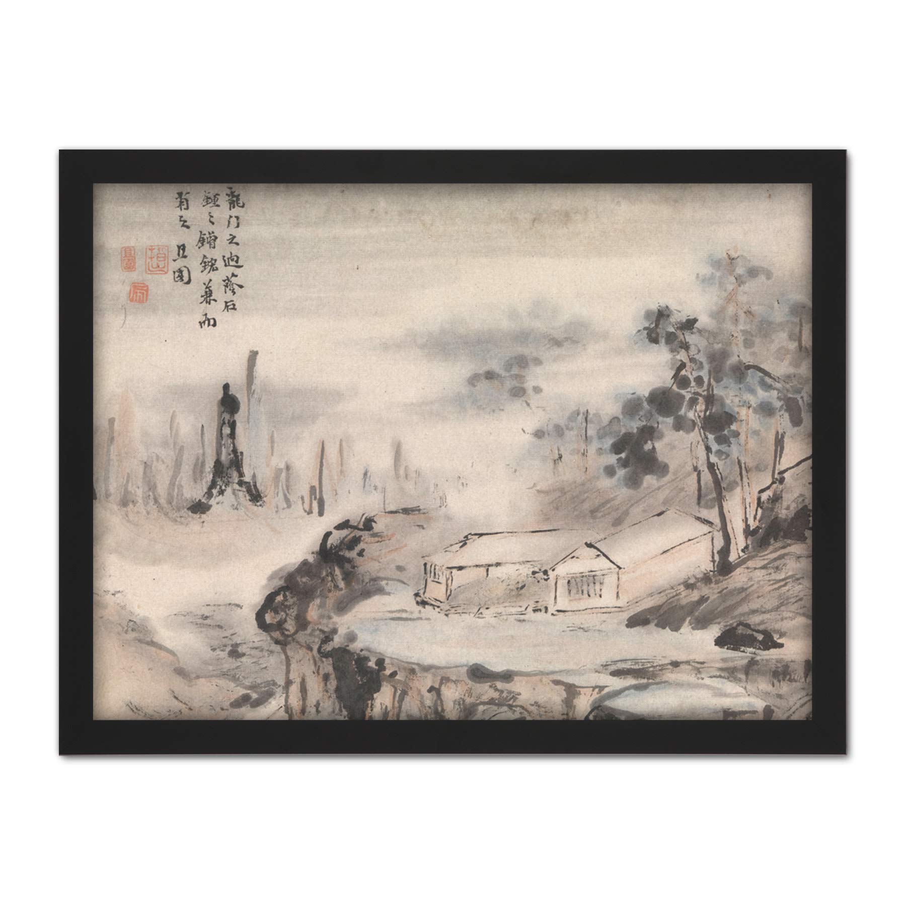 Artery8 Gao Qipei Chinese House Painting Artwork Framed Wall Art Print 18X24 Inch