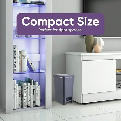 Miniatura 2 de Superio Cubo de basura delgado con pedal de pie, cubo de basura de plástico de 4 galones con tapa, pequeño bote de basura para baño, cocina,