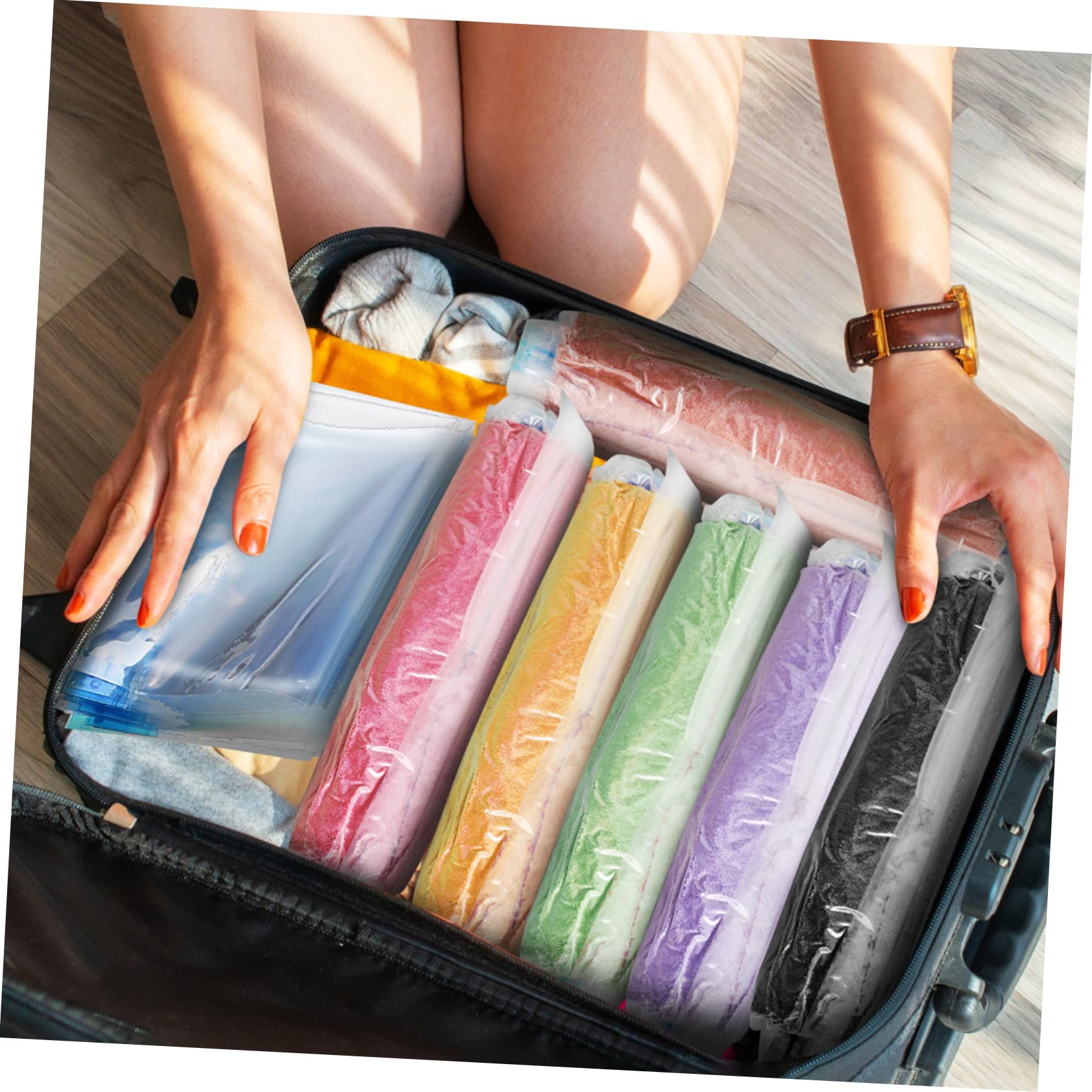 OUNONA 12 Pezzi Sacchetti Compressivi da Viaggio da Buste Sottovuoto per Abbigliamento Buste Valigia e Tuoi Vestiti Durante Tuoi Spostamenti