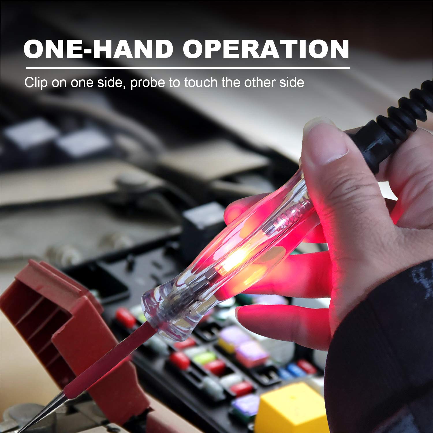 Dual Color LED Bulb Automotive Circuit Tester, 6-24V Test Light with 135 Inch PU Extended Spring Wire, Sharp Stainless Steel Probe Vehicle Circuits Low DC Voltage Auto Light Tester