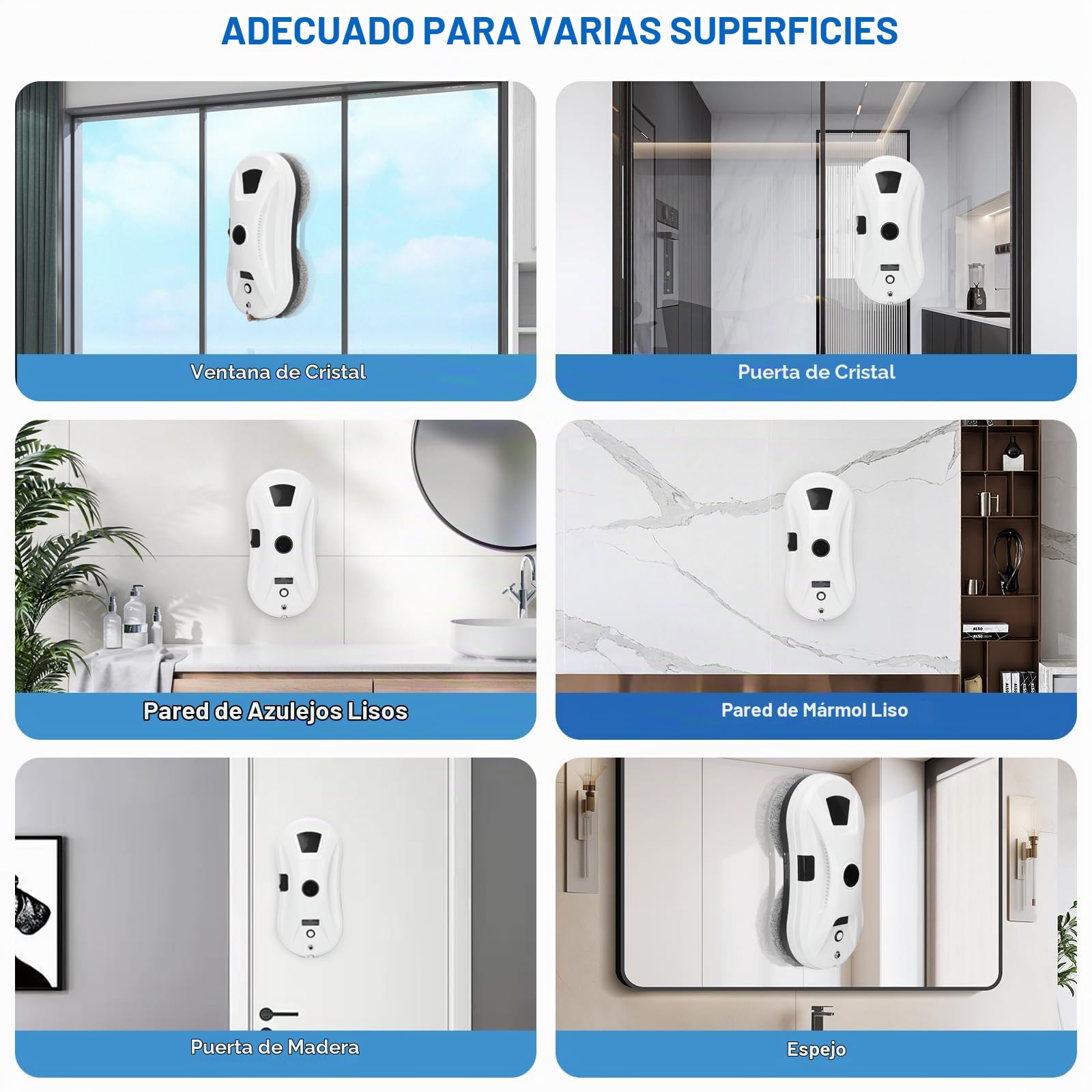 Robot Limpiacristales Automático, Rociado de Agua Automático y Planificación de Ruta, 2800 Pa Succión, Mando a Distancia, 10 Paños de Limpieza, para Ventanas Altas, Azulejos y Cristal
