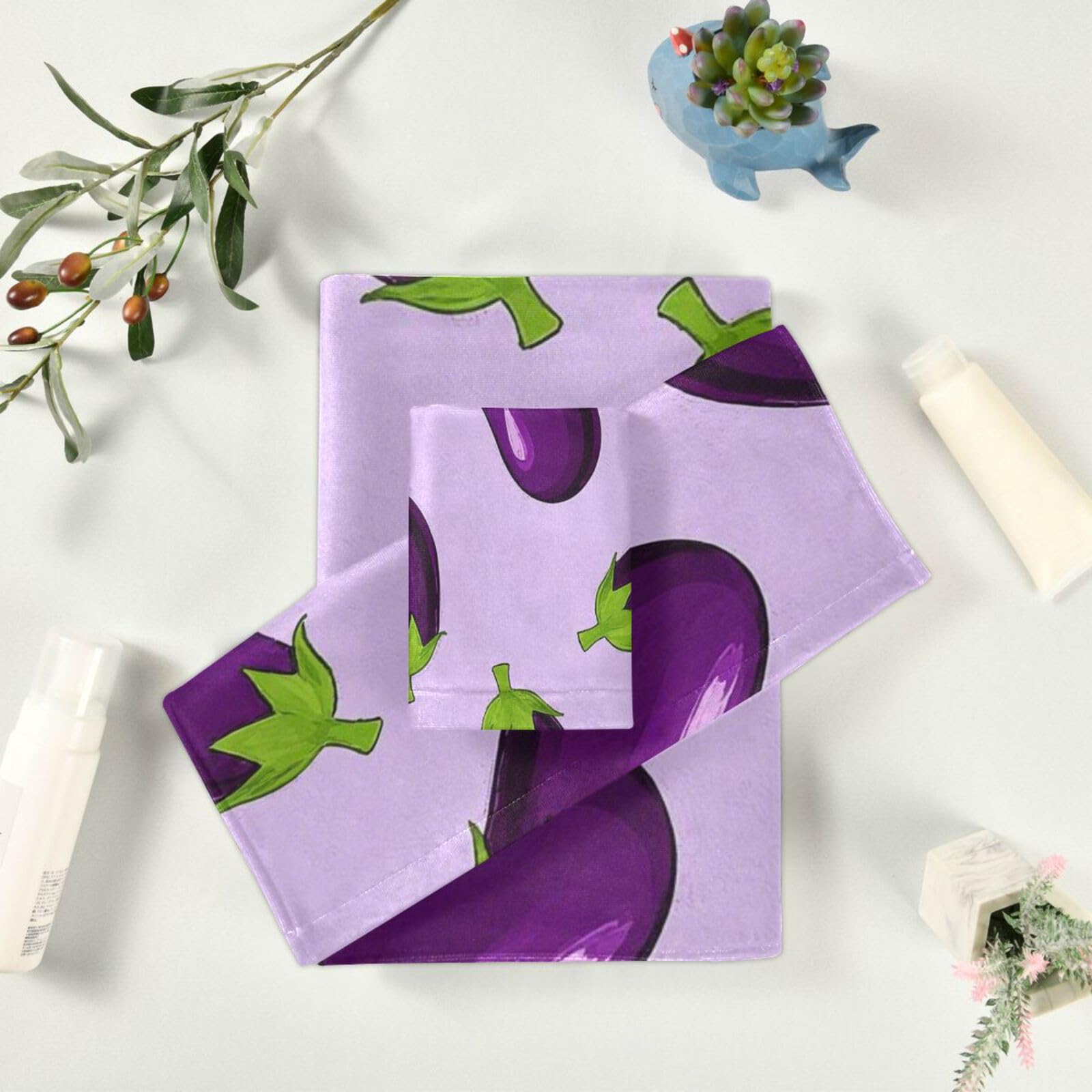 Set di 3 asciugamani decorativi per il viso, viola melanzana, 1 asciugamano da bagno, 1 asciugamano per le mani, 1 panno per la casa, cucina, hotel, palestra, nuoto, spa