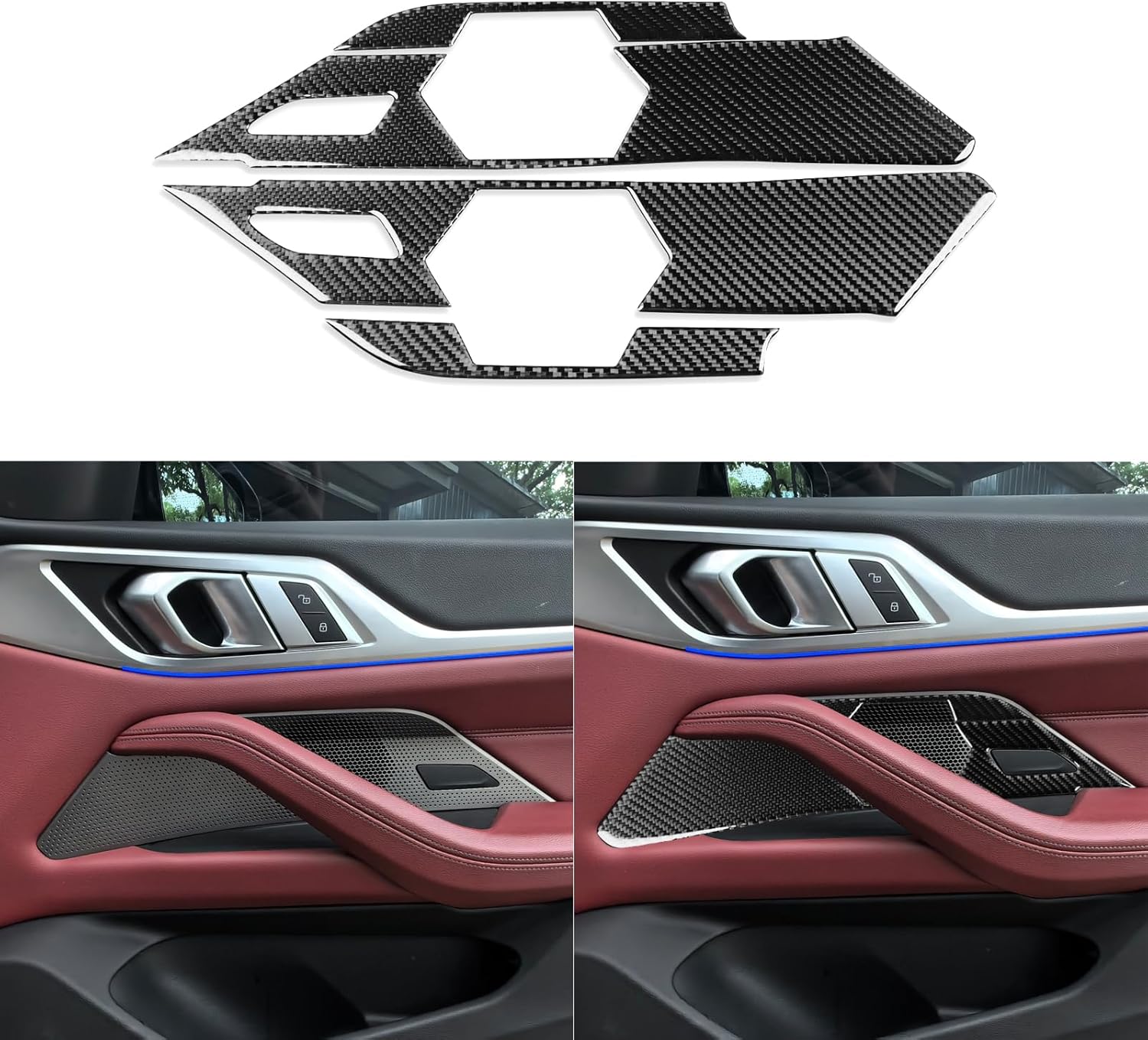 Real Carbon Fiber Car Front Door Speaker Panel Trim Compatible with BMW 4 Series 430i M440i xDrive M4 2021-2025 2022 2023 2024 G22 G23 G26 G82 G83 Interior Sticker Decal Accessories