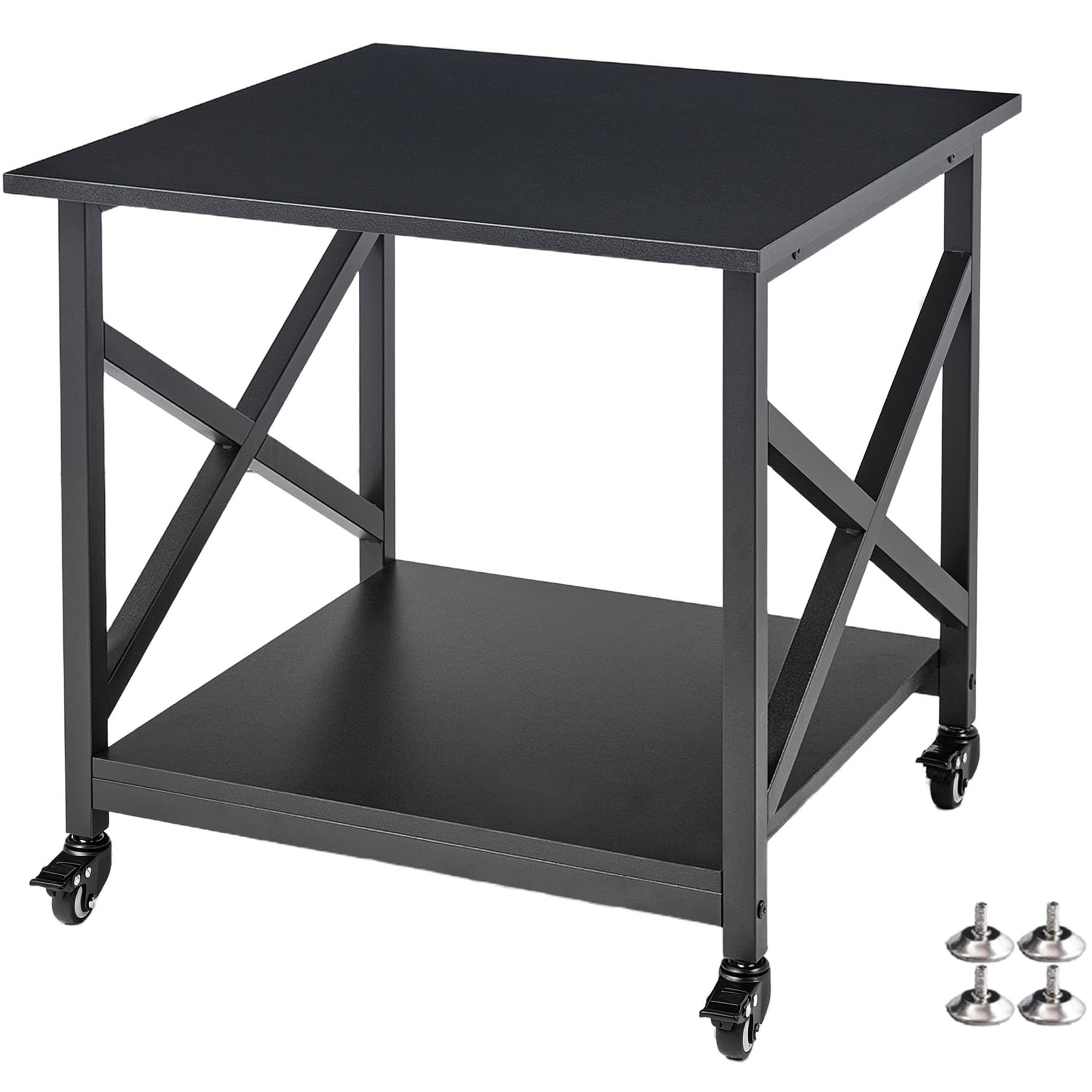Fannova 2 Tier Large Printer Stand, 23.6 x 23.6 x 22.6 Inches Square Printer Table with Storage Shelf, Rolling Printer Cart with Industrial Wheels for