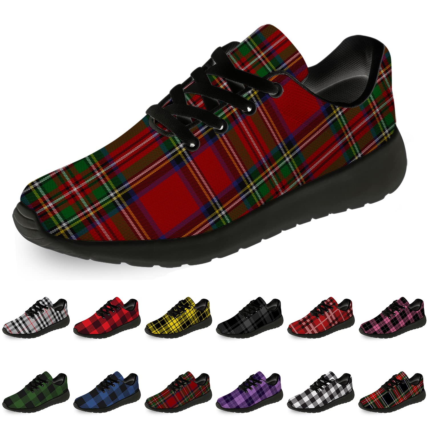 horethy Plaid Shoes for Women Men Running Shoes Womens Mens Lightweight Walking Tennis Sneakers Jogg