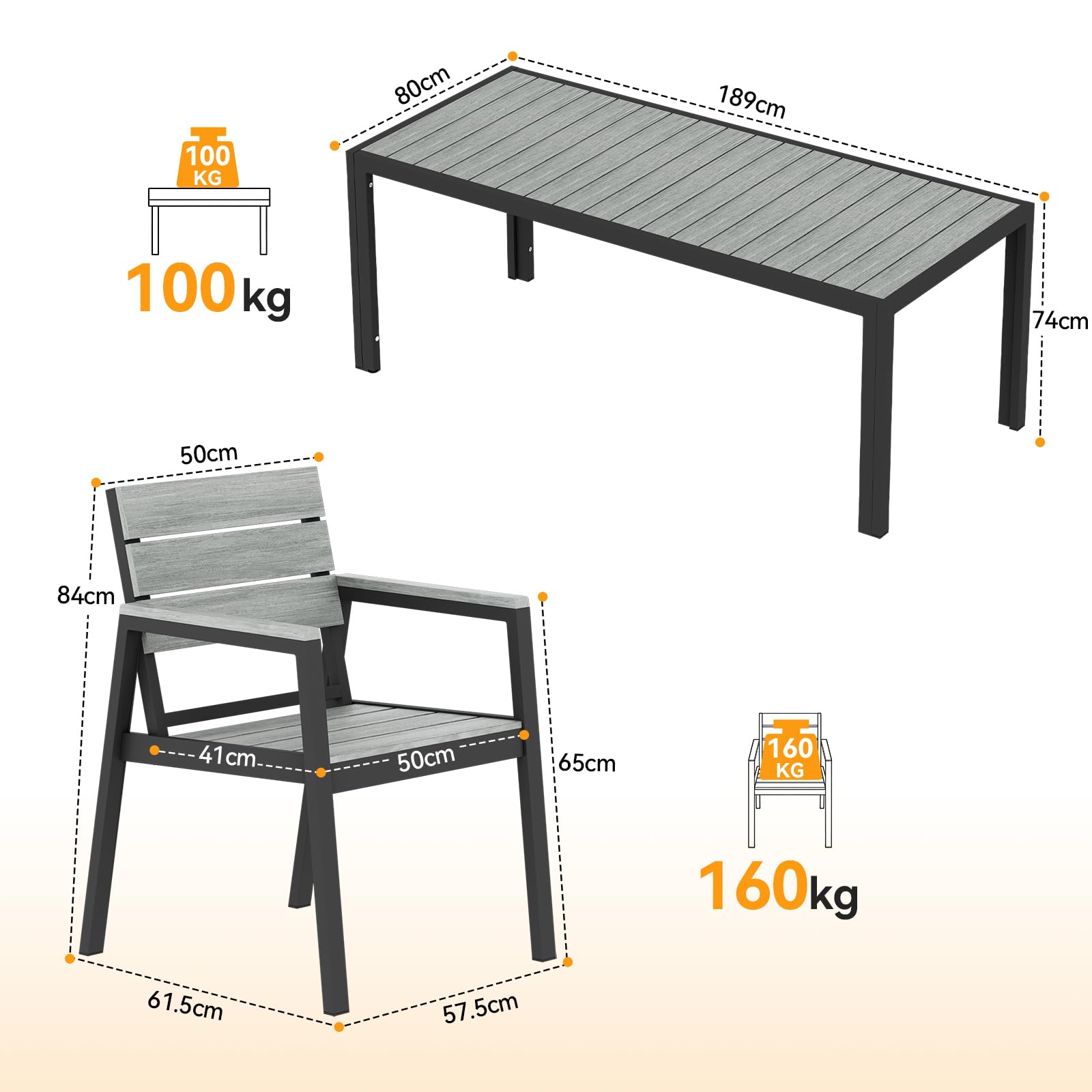 JUMMICO Set Giardino in Alluminio Effetto Legno : Tavolo + 4/6/8 Sedie. Robusto, Resistente alle Intemperie, Facile da Pulire. Perfetto per Terrazza, Giardino o Piscina