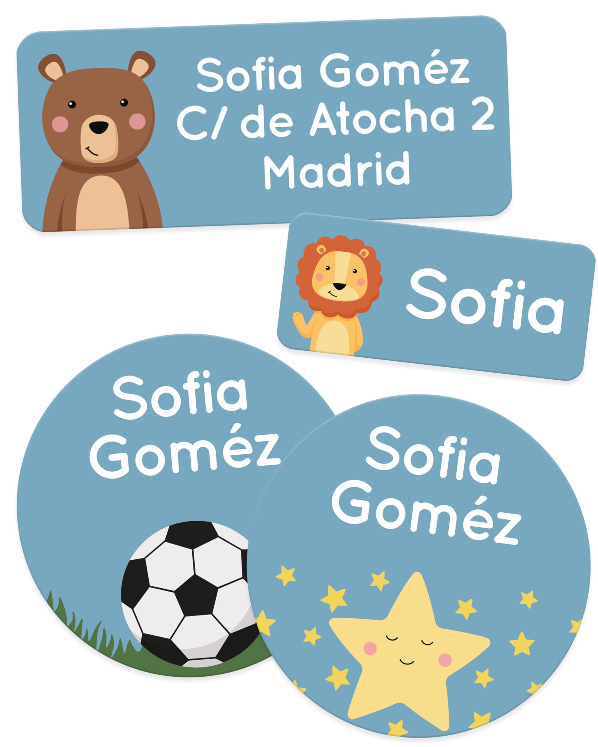 melu kids® Set de etiquetas para ropa personalizadas guardería (50 piezas) - etiquetas personalizadas, etiquetas ropa niños y objetos, impermeable y en diferentes tamaños - Azul