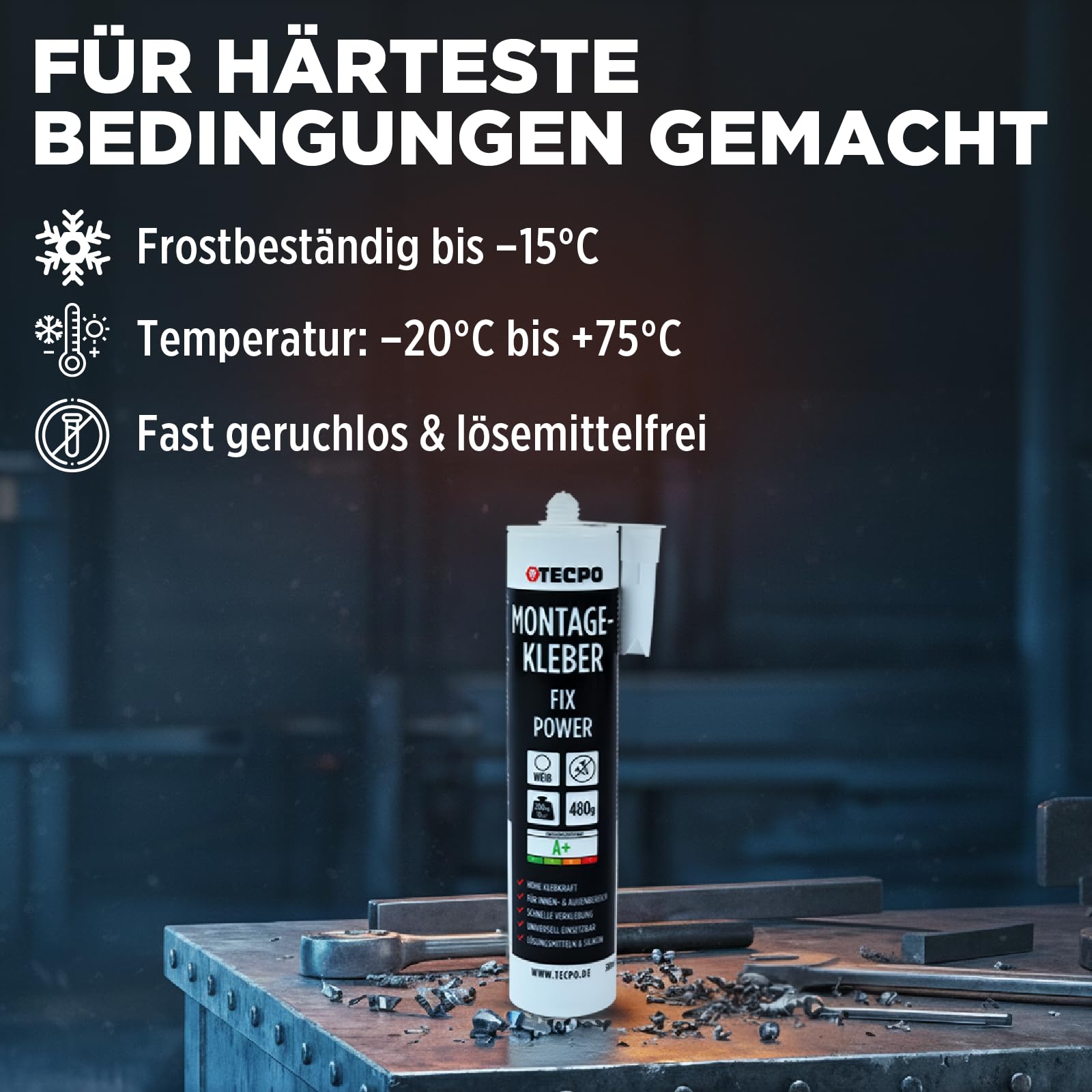 TECPO Montagekleber Fix Power 10x 480g Universal Baukleber Kraftkleber 200kg 10 cm² für Akustikpaneele Styropor Sockelleisten
