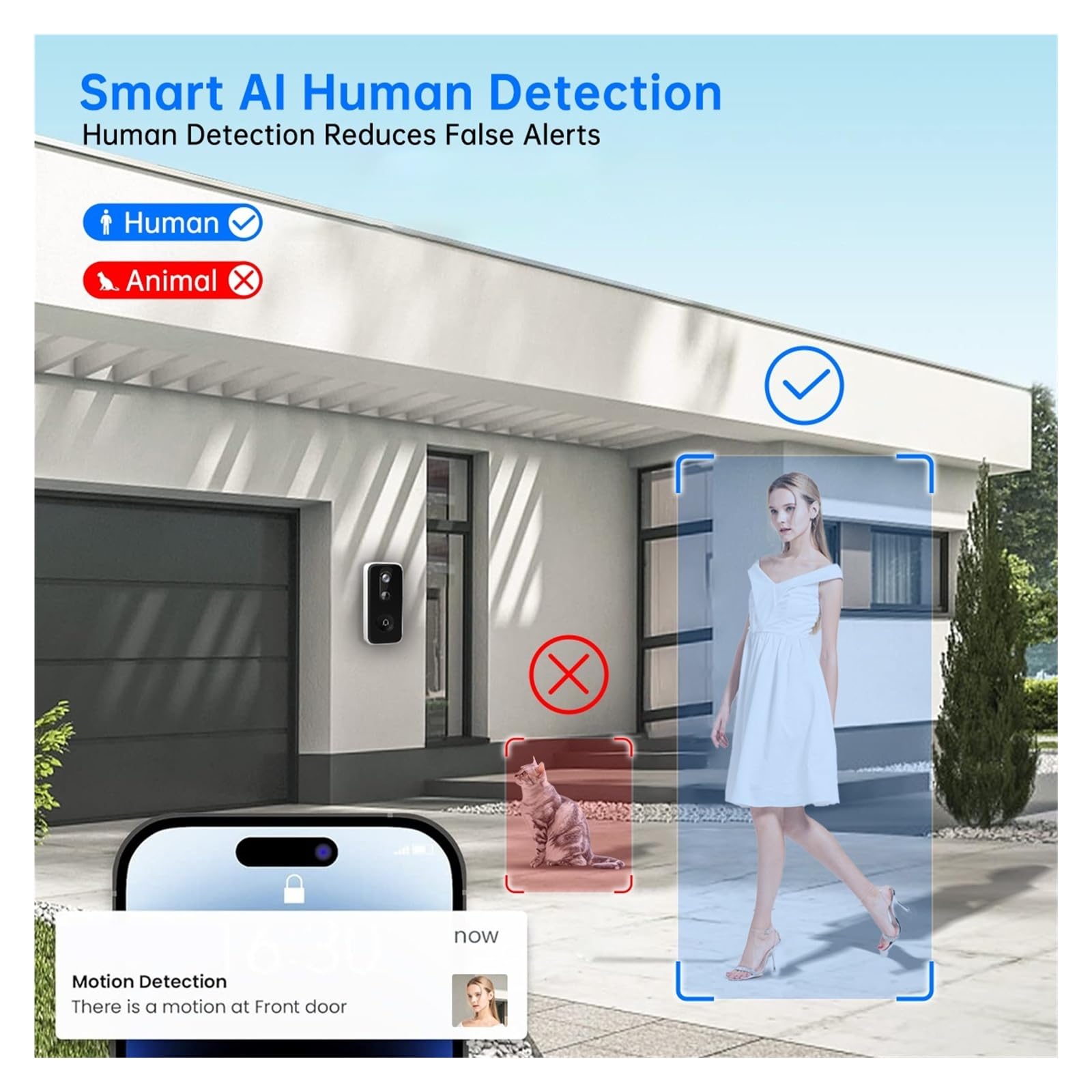 Timbre Inteligente WiFi 2K con cámara, videoportero de Seguridad con WiFi for casa Inteligente Vista Amplia