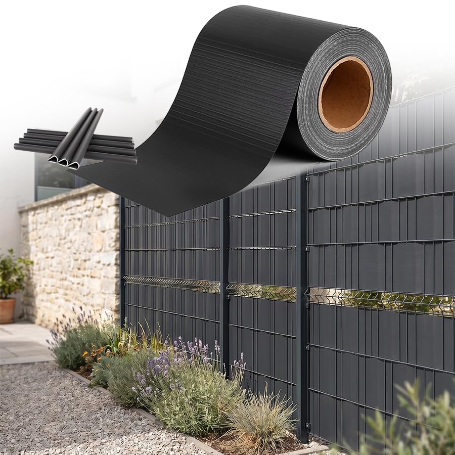 SAILUN PVC Privacy Screen Strip 70m Anthracite, Privacy Film with Mounting Clips, Opaque Fence Screening for Garden Privacy and Balcony