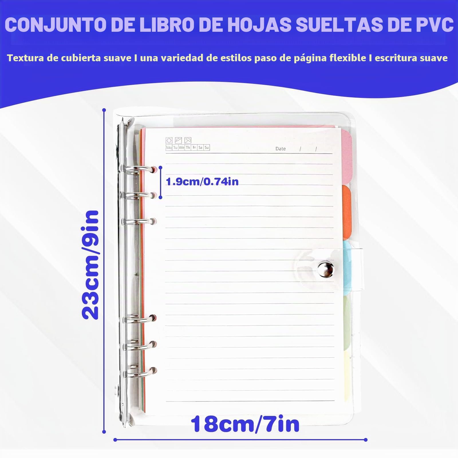 Cuaderno de Encuadernación A5: Funda de Anillas Transparente de PVC Suave, 6 Redondos, Rellenable, Con Papel y Divisor Para Oficina, Escuela, Diario