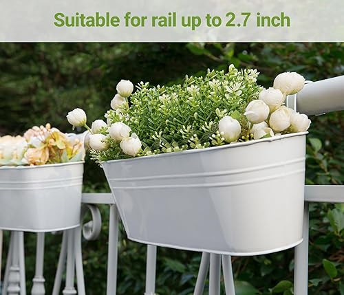 Miniatura 5 de Dahey 3 macetas colgantes de hierro de metal para valla de barandilla, macetas colgantes de 15.7 pulgadas, estilo campestre, ventana, soporte para