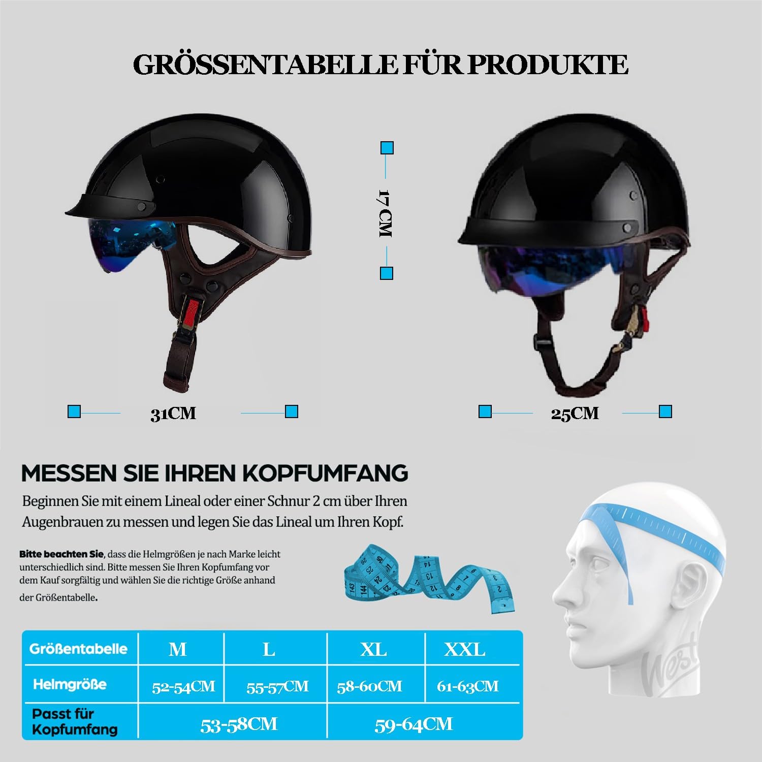 Retro Halbhelm Motorradhelm, DOT/ECE Zertifizierung Motorrad Halbschale Mofa Helm Mit Visier, Jethelm Halbschalenhelm Motorcycl Chopper Scooter Helm Sturzhelm für Herren Damen