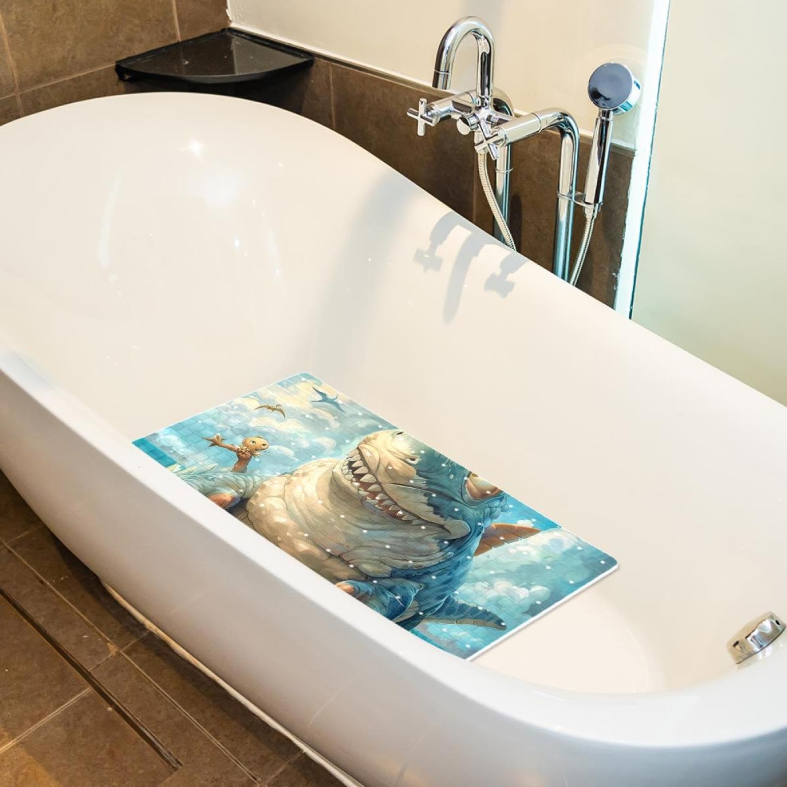 Tapis de bain de qualité supérieure - Antidérapant, facile à nettoyer et sans danger pour toute la famille - Requin dinosaure Lovley