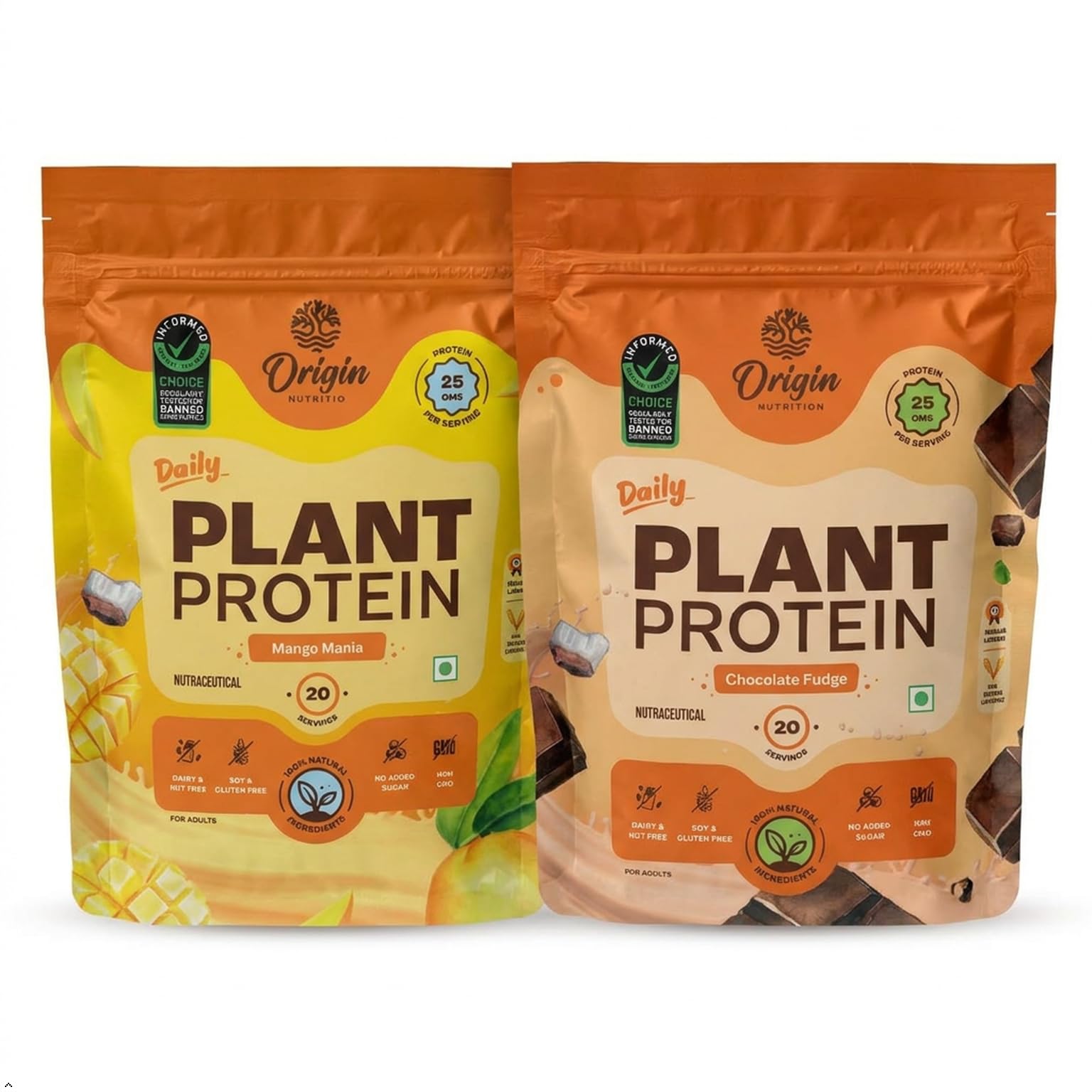Origin Nutrition Plant Protein Combo | Mango + Rich Chocolate | 25g Pea Protein per Scoop | 40 Servings, 2 Pouches | Vegan, Gut-Friendly, No Sugar-image-43
