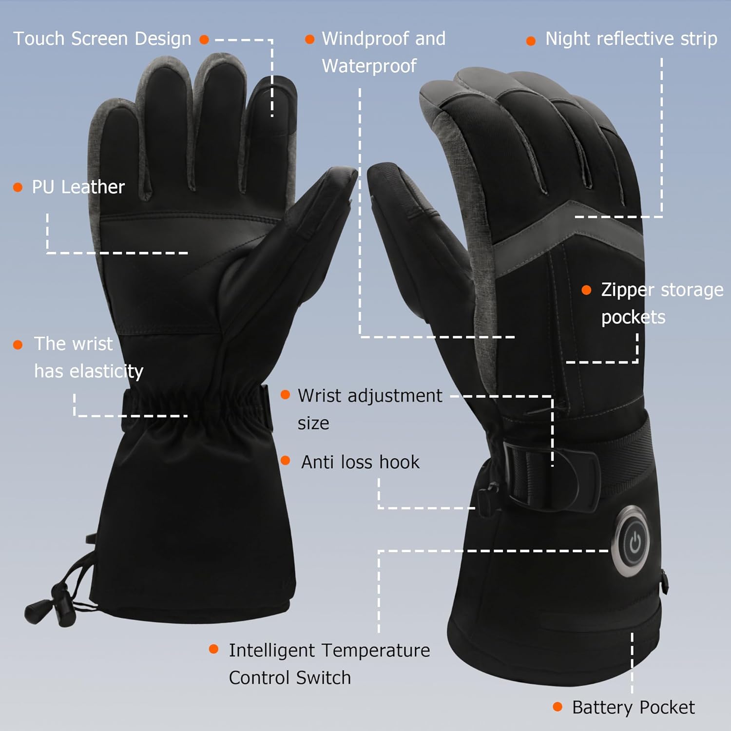 Heated Gloves for Men Women, 5V 6000mAh Rechargeable Battery, 3 Heating Settings, Waterproof & Touchscreen, Winter Thermal Gloves for Skiing, Motorcycling, Outdoor Sport