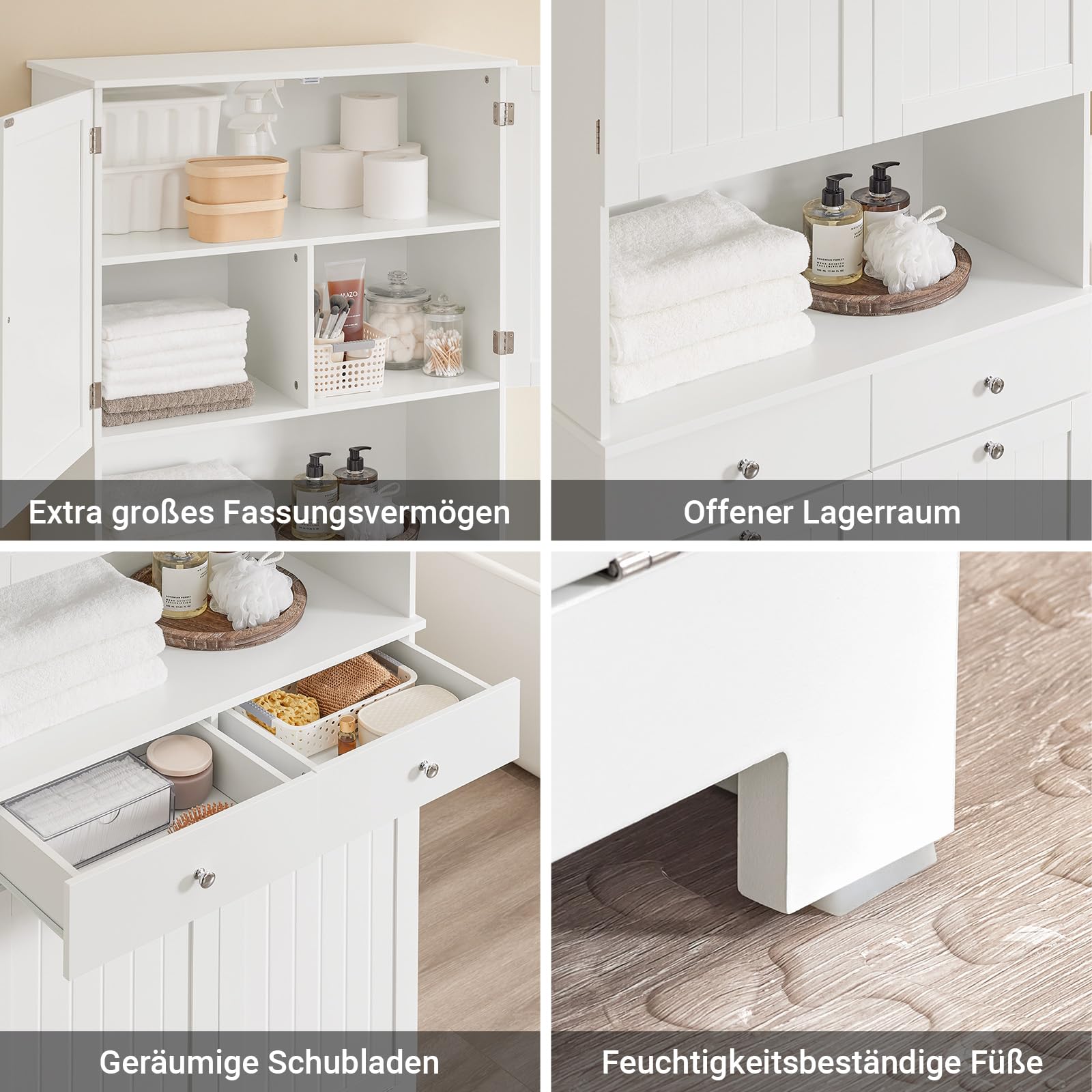 SoBuy Badezimmerschrank Schmal Hochschrank 78x38x181cm Badmöbel aus PB | Mit 2 Wäschekörben & 2 Schubladen Offenem Regal für Kleine Badezimmer BZR215-W
