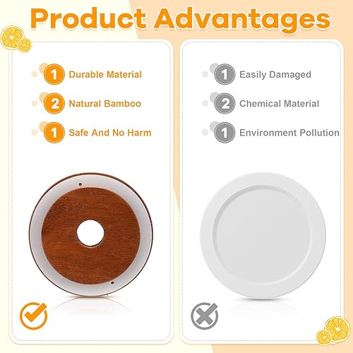 Miniatura 4 de 30 tapas para tarros de madera con agujero para pajilla, tapas para tarros de madera de boca ancha, tapas reutilizables con anillos de sellado de