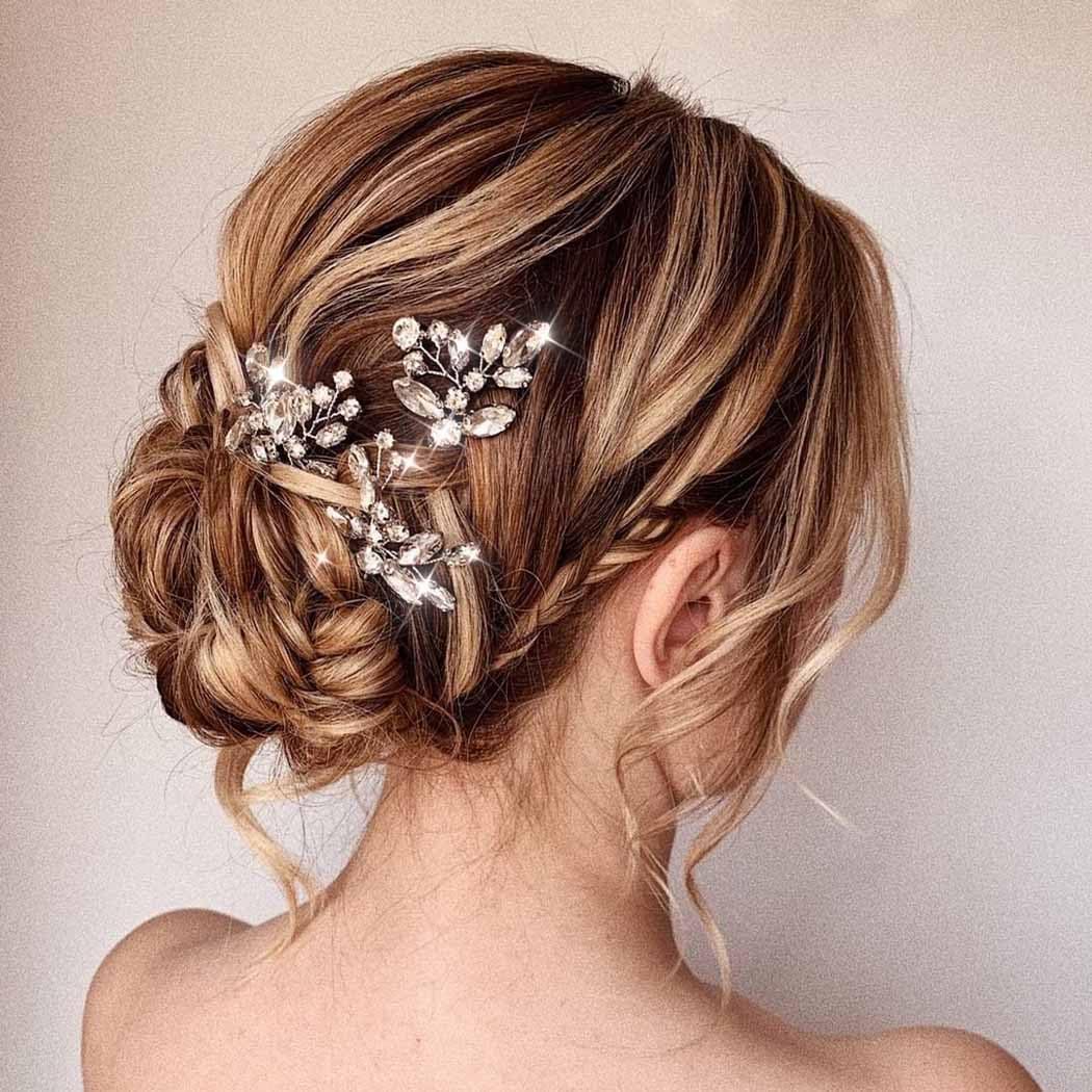 Unicra Bride Wedding Crystal Hair Pins Flower Bridal Hair Pieces Wedding Hair Accessories for Women and Girls Pack of 3 (Silver)