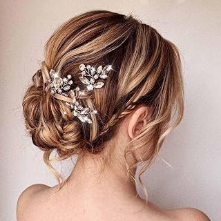 Unicra Bride Wedding Crystal Hair Pins Flower Bridal Hair Pieces Wedding Hair Accessories for Women and Girls Pack of 3 (Silver)