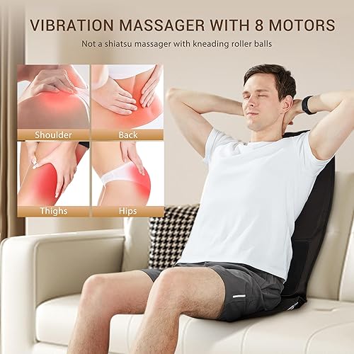 Miniatura 3 de comrelax Cojín para silla de masaje de espalda, cojín de masaje de asiento con vibración de tejido profundo, 2 niveles de enfriamiento o masaje de