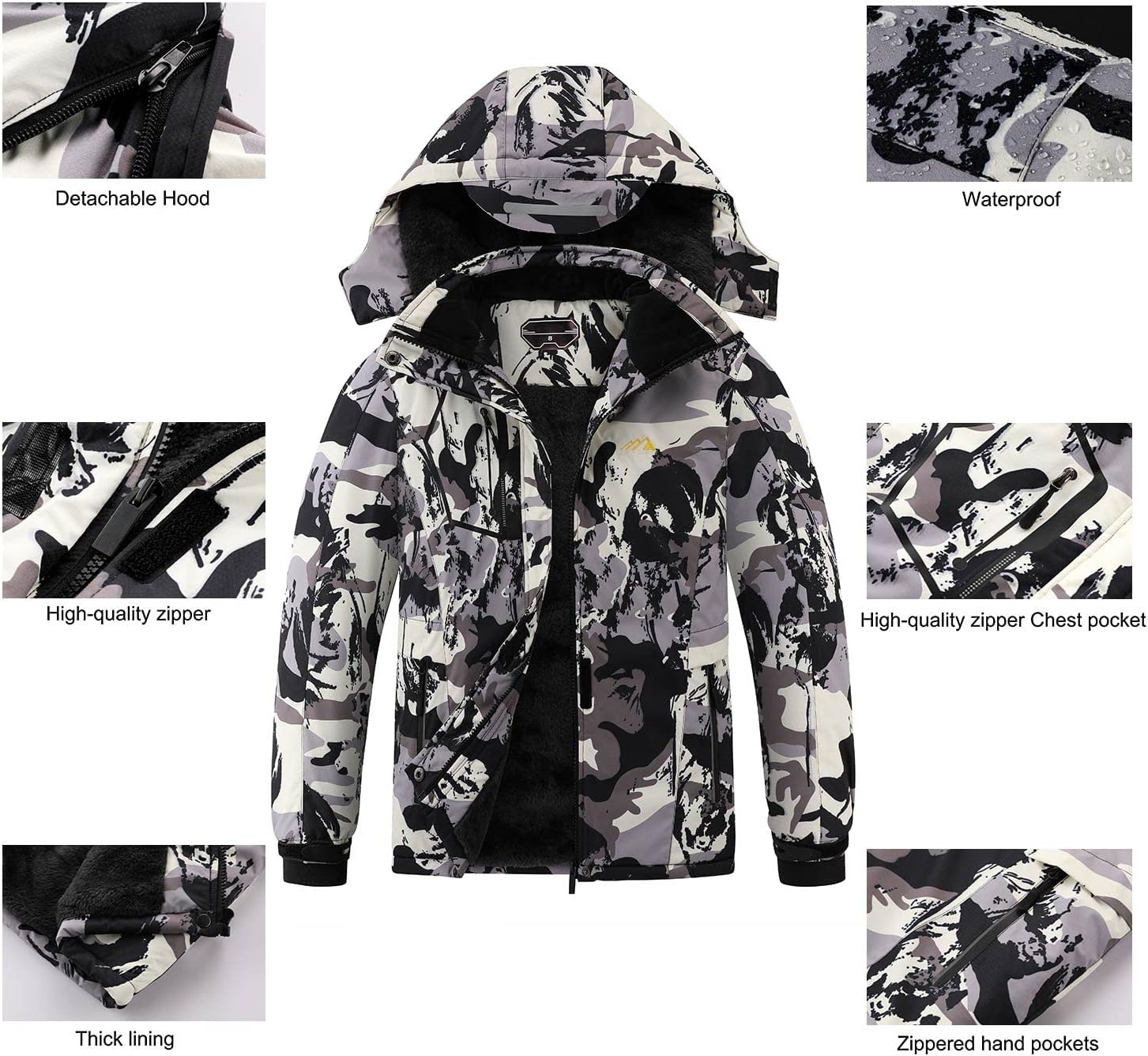 Kid's Ski Jacket Waterproof Boy's and Girl's Warm Fleece Winter Jacket Windproof Hooded Snow Coat - Image 7