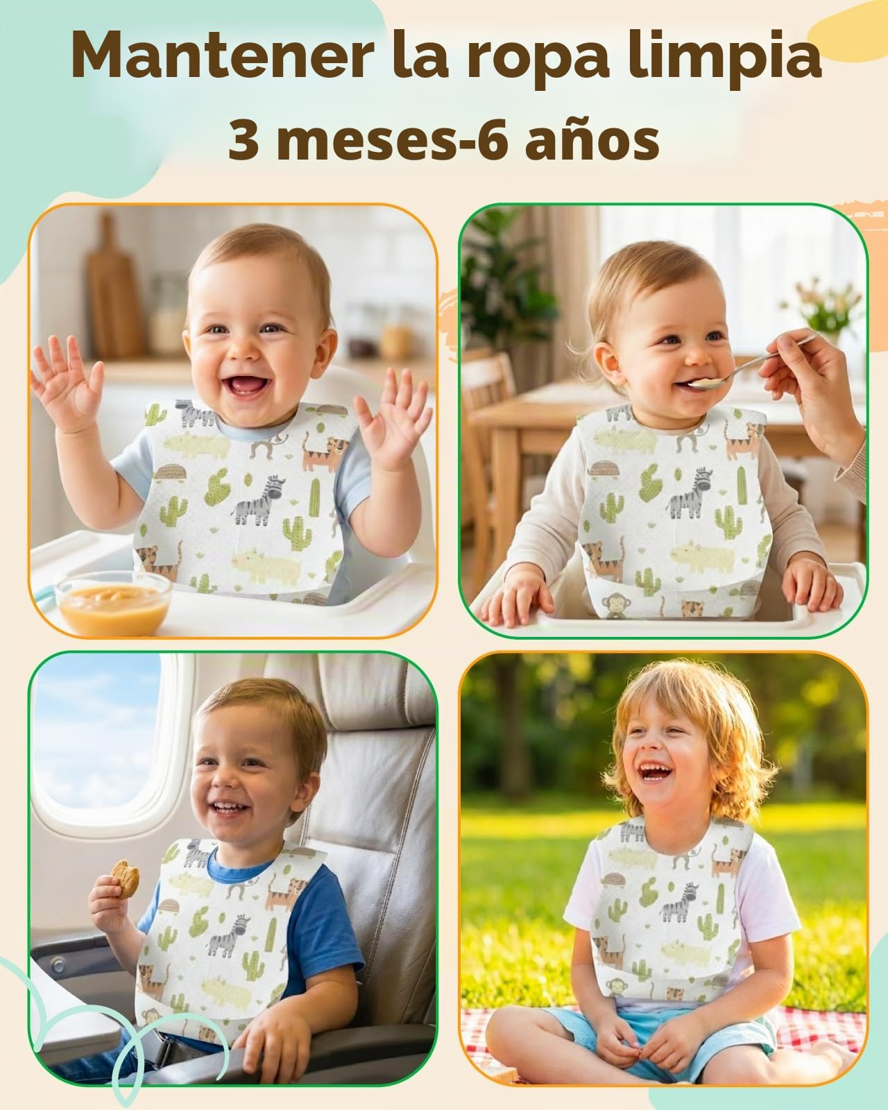 Lictin Baberos Desechables Bebe-20/50pcs baberos bebe impermeables,envuelto Individualmente,Suaves, portátiles y ajustables,con diseños de animales,aptos para uso en interiores y exteriores(0-5años)