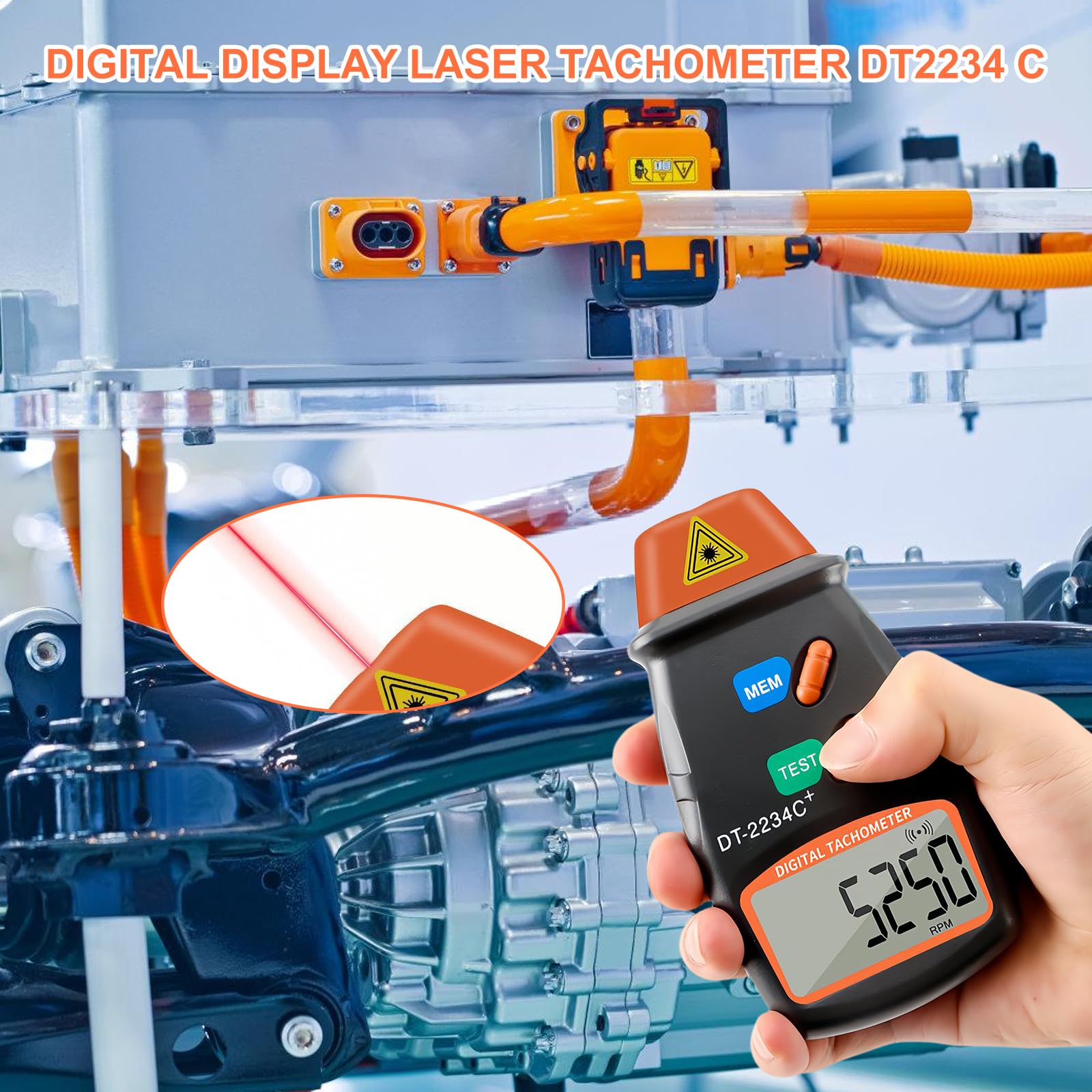 Tacómetro Digital Láser Sin Contacto, Medición 2.5-99.999RPM, Pantalla LCD