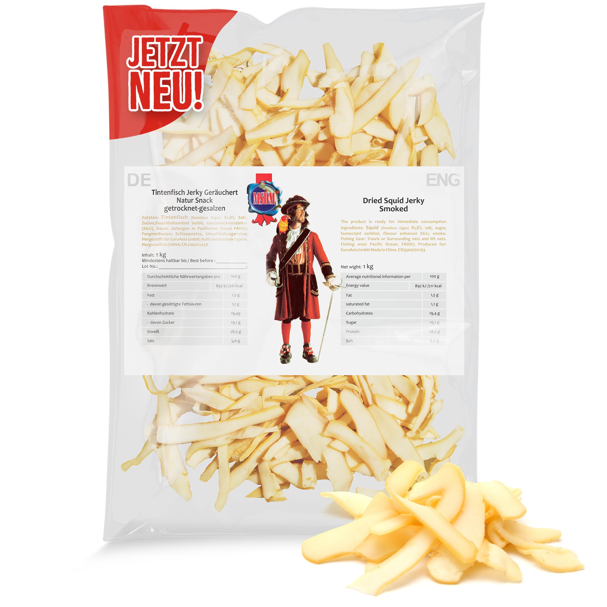 Tintenfisch Smoked (1kg XXL Pack) Fisch Jerky I High Protein I Snacks I Trockenfisch Omega 3 I Beef Jerky, Trockenfleisch & Chips Alternative
